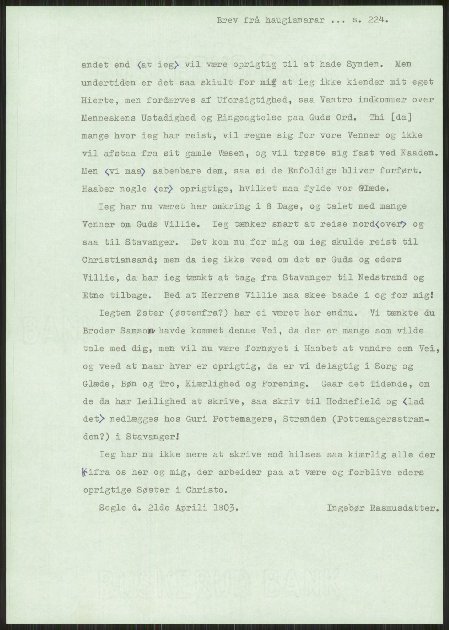 Samlinger til kildeutgivelse, Haugianerbrev, AV/RA-EA-6834/F/L0001: Haugianerbrev I: 1760-1804, 1760-1804, p. 224