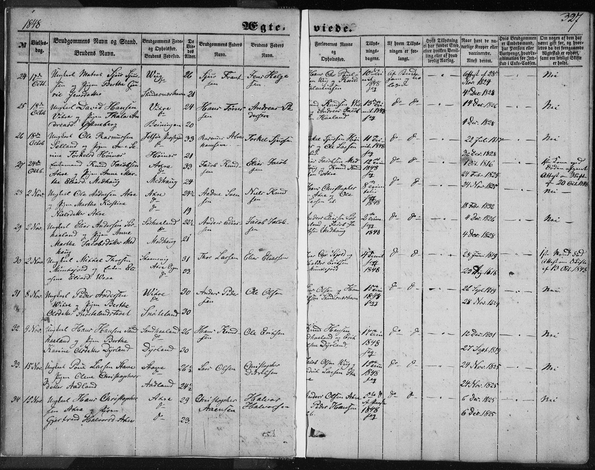 Skudenes sokneprestkontor, AV/SAST-A -101849/H/Ha/Haa/L0005: Parish register (official) no. A 3.2, 1847-1863, p. 327