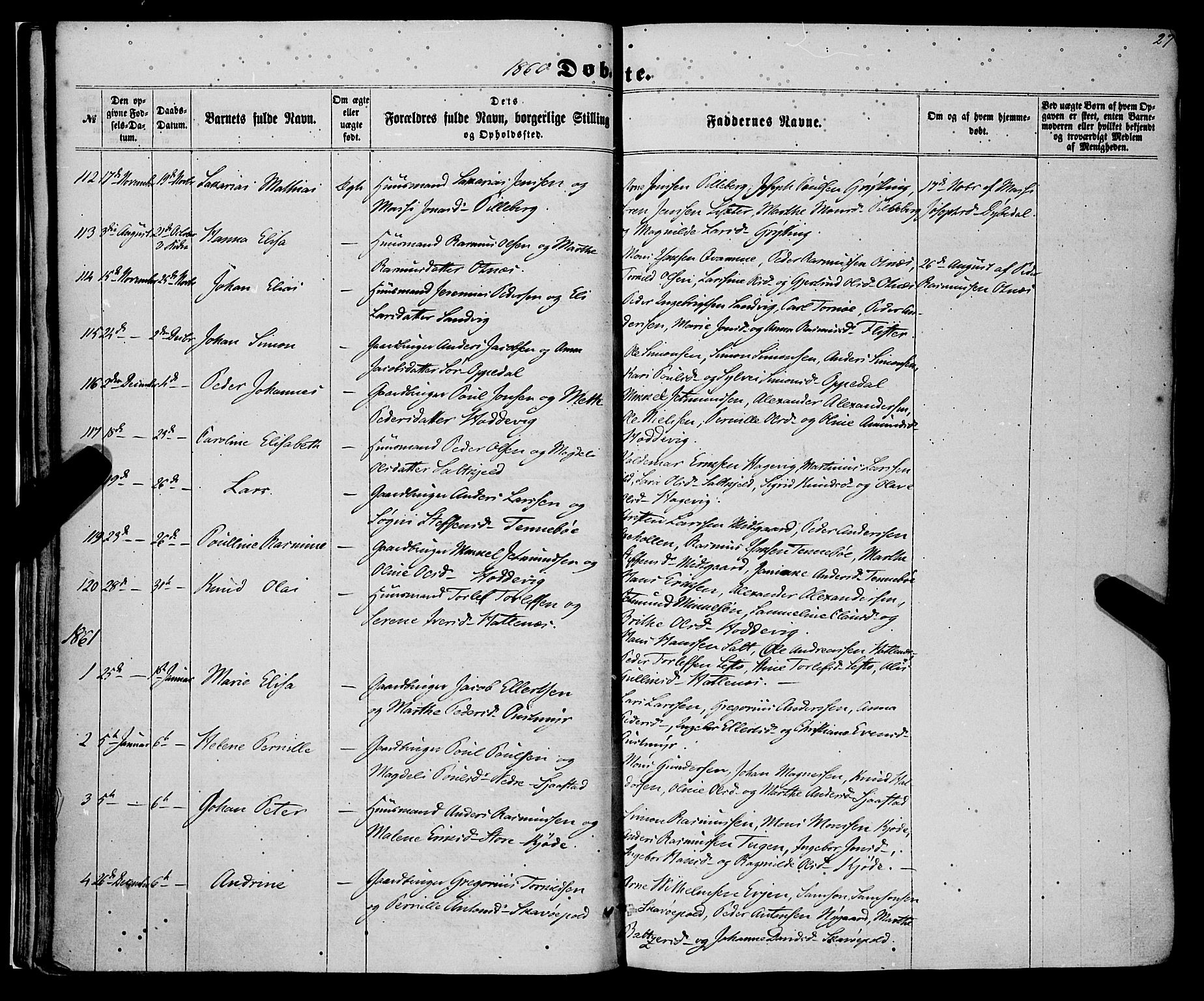 Selje sokneprestembete, AV/SAB-A-99938/H/Ha/Haa/Haaa: Parish register (official) no. A 11, 1858-1870, p. 27