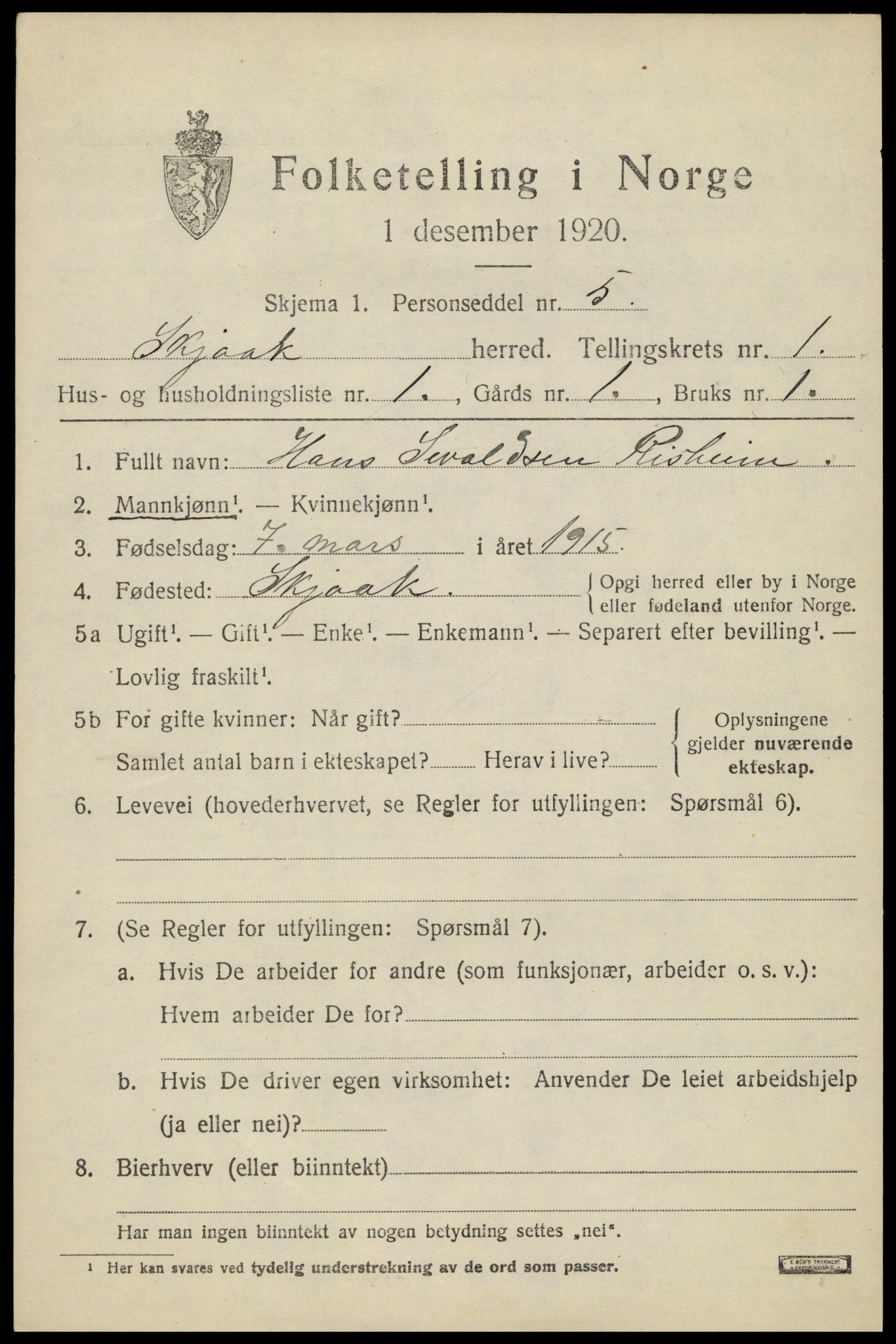 SAH, 1920 census for Skjåk, 1920, p. 828