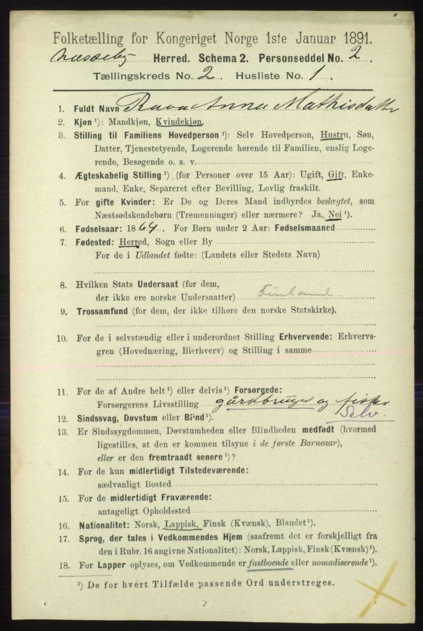 RA, 1891 census for 2027 Nesseby, 1891, p. 638