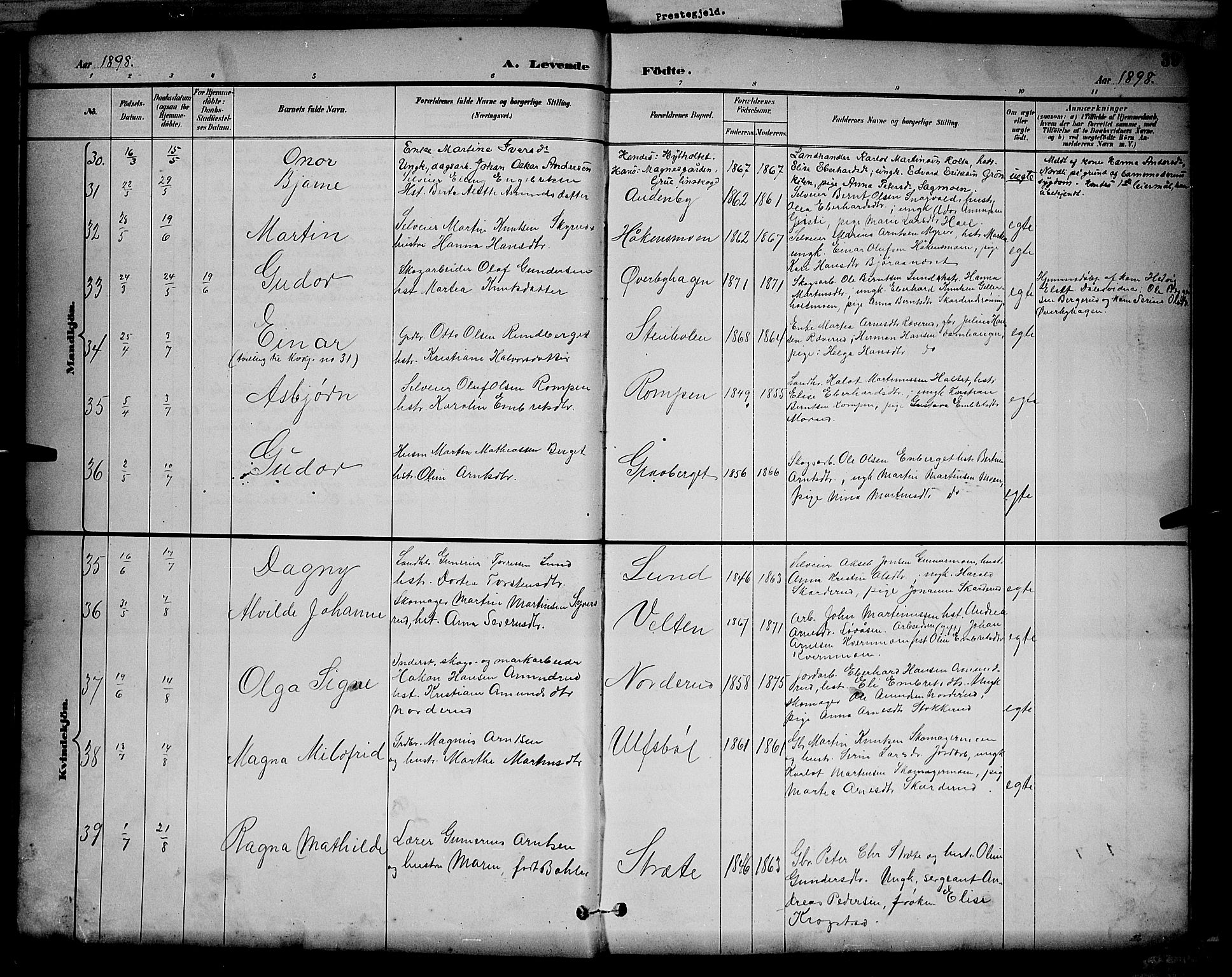 Våler prestekontor, Hedmark, AV/SAH-PREST-040/H/Ha/Hab/L0001: Parish register (copy) no. 1, 1894-1904, p. 39
