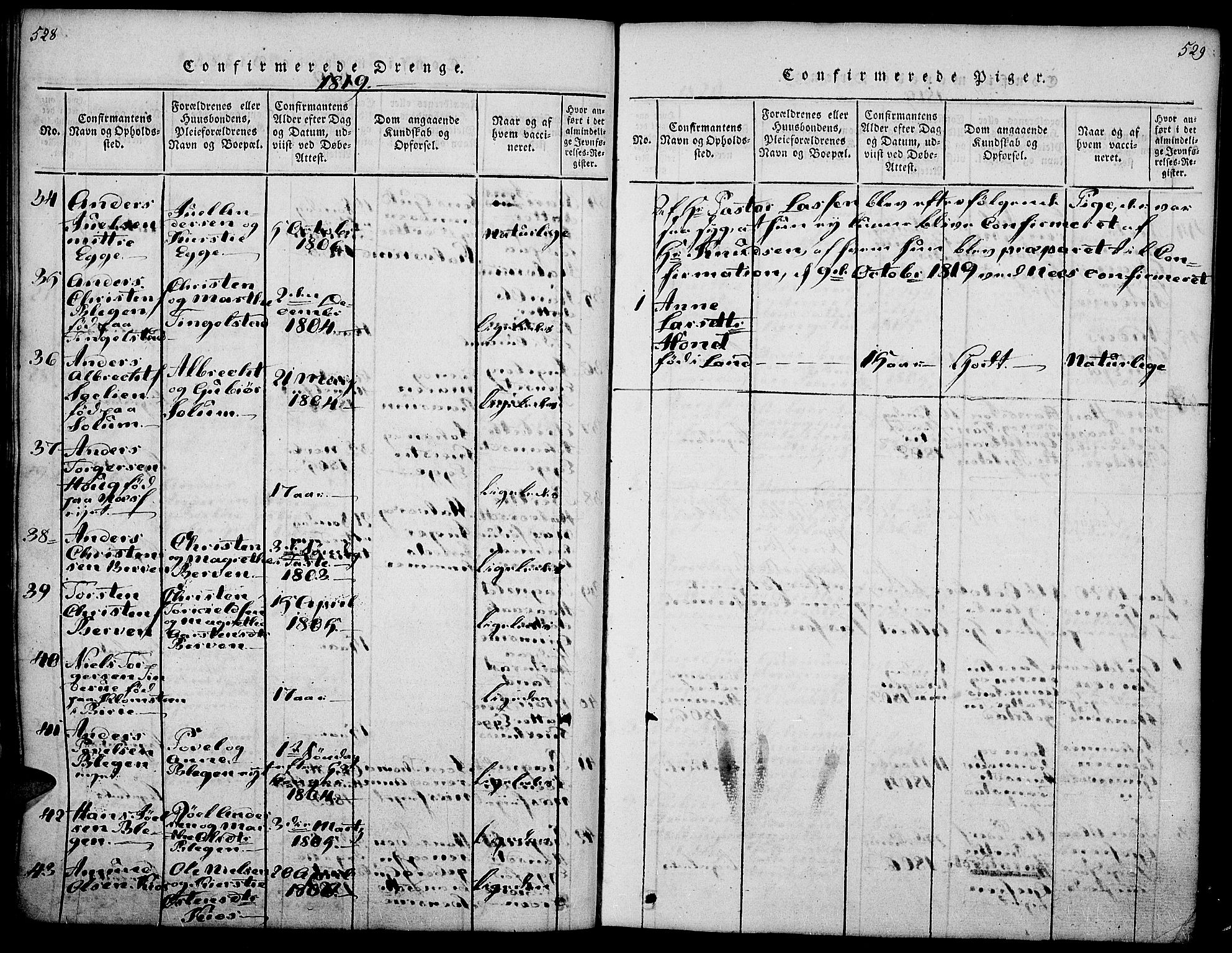 Gran prestekontor, SAH/PREST-112/H/Ha/Haa/L0009: Parish register (official) no. 9, 1815-1824, p. 528-529