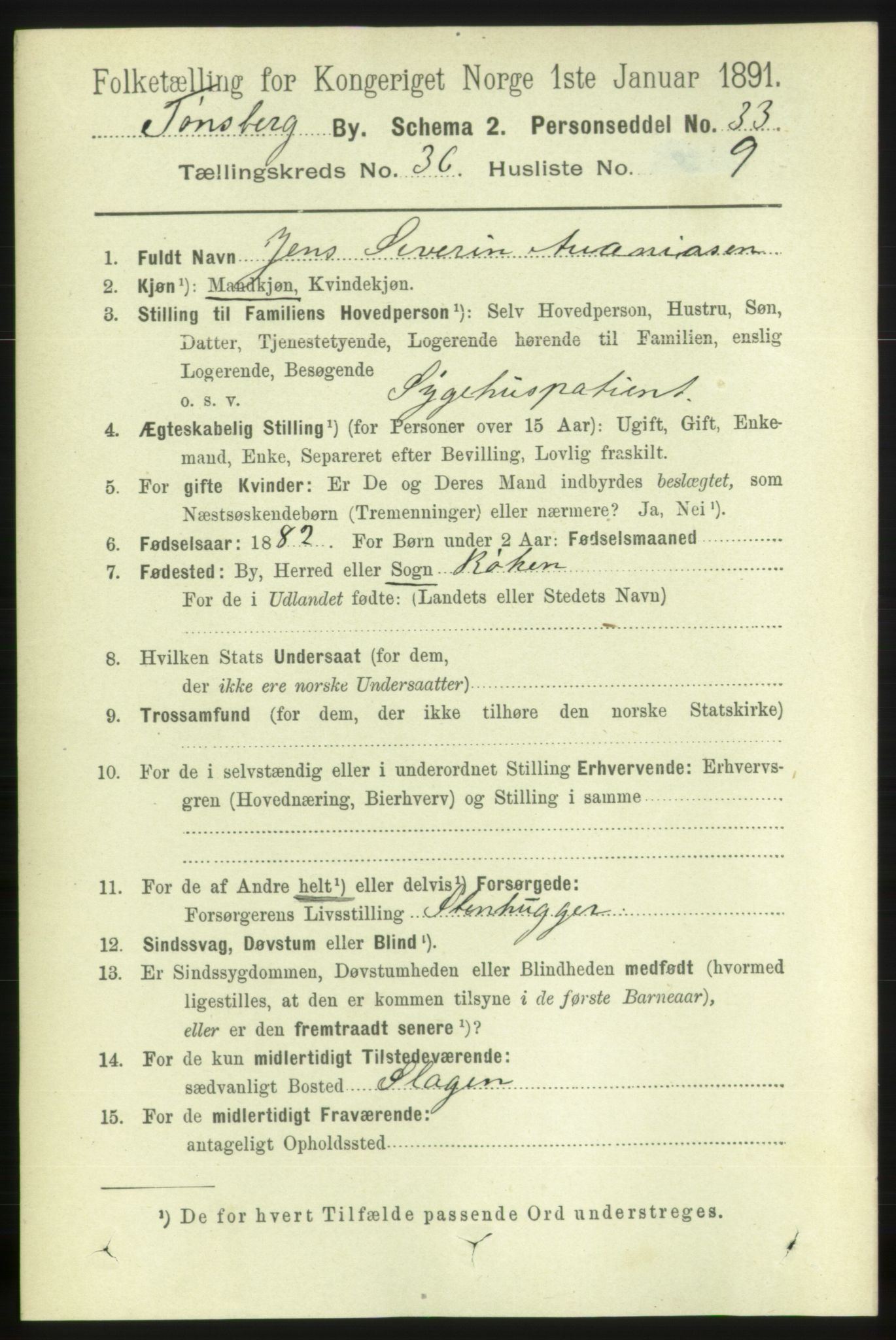 RA, 1891 census for 0705 Tønsberg, 1891, p. 7974