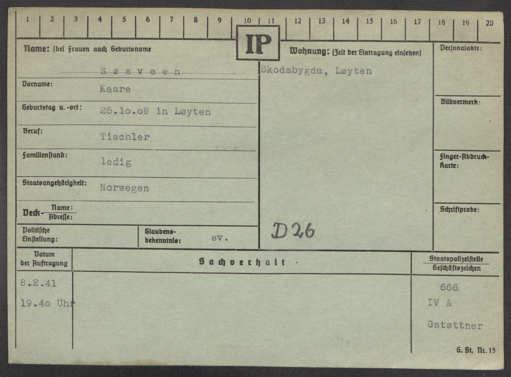 Befehlshaber der Sicherheitspolizei und des SD, AV/RA-RAFA-5969/E/Ea/Eaa/L0010: Register over norske fanger i Møllergata 19: Sø-Å, 1940-1945, p. 108