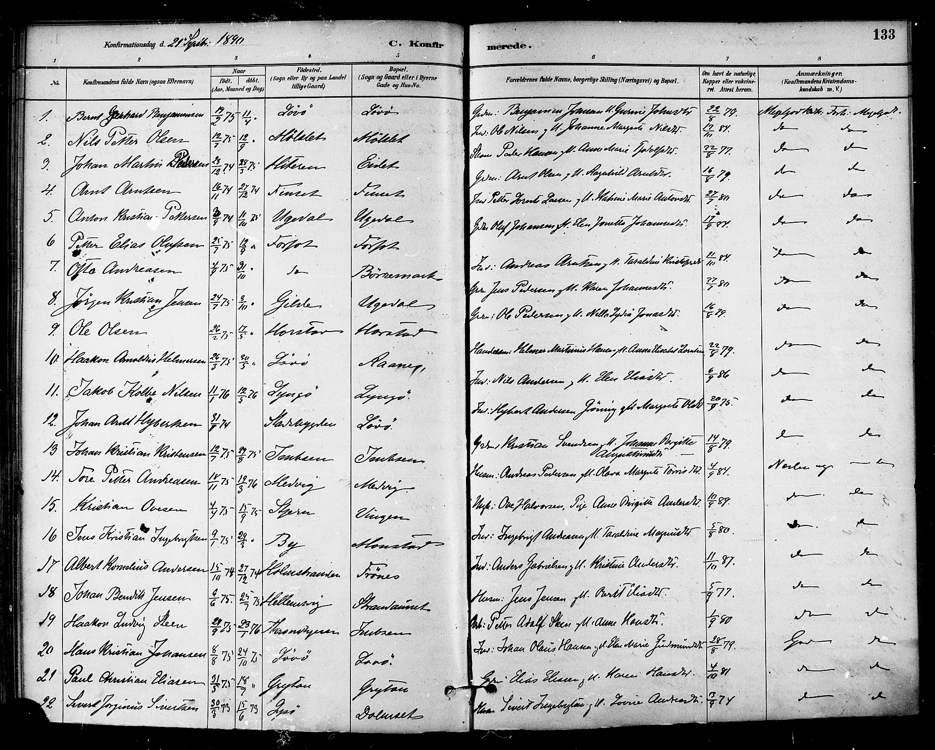 Ministerialprotokoller, klokkerbøker og fødselsregistre - Sør-Trøndelag, AV/SAT-A-1456/655/L0680: Parish register (official) no. 655A09, 1880-1894, p. 133