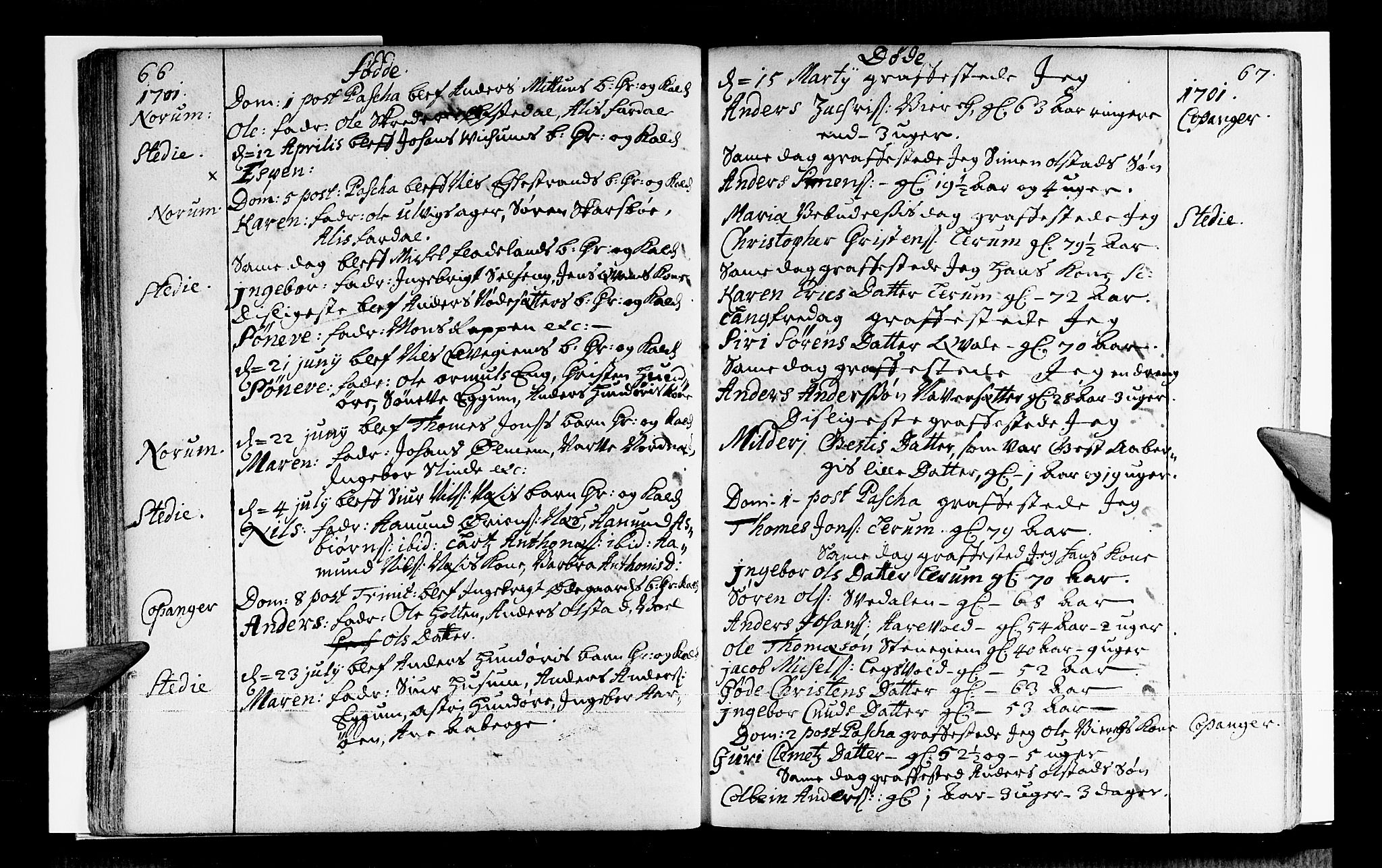 Sogndal sokneprestembete, SAB/A-81301/H/Haa/Haaa/L0001: Parish register (official) no. A 1, 1689-1713, p. 66-67