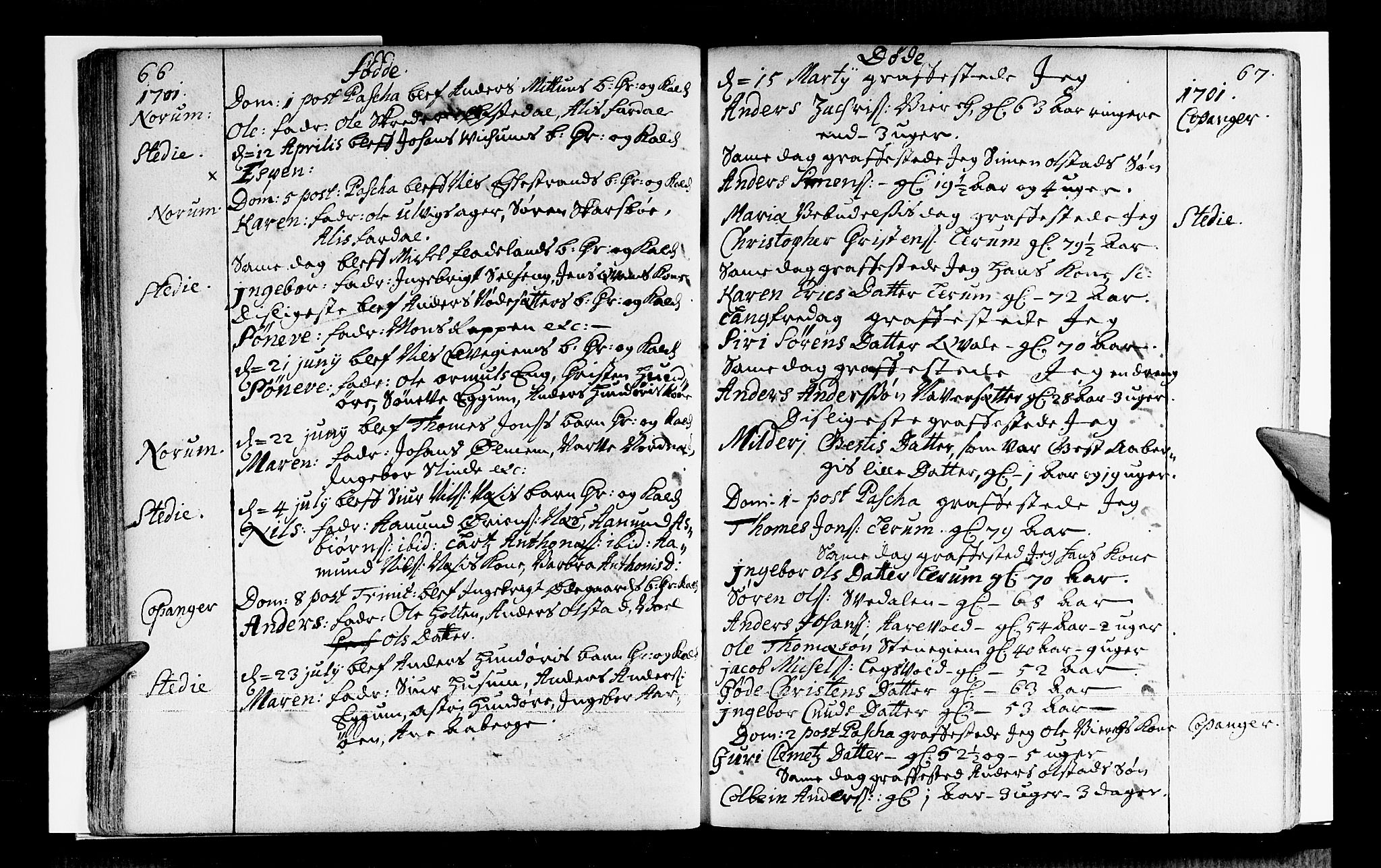 Sogndal sokneprestembete, AV/SAB-A-81301/H/Haa/Haaa/L0001: Parish register (official) no. A 1, 1689-1713, p. 66-67