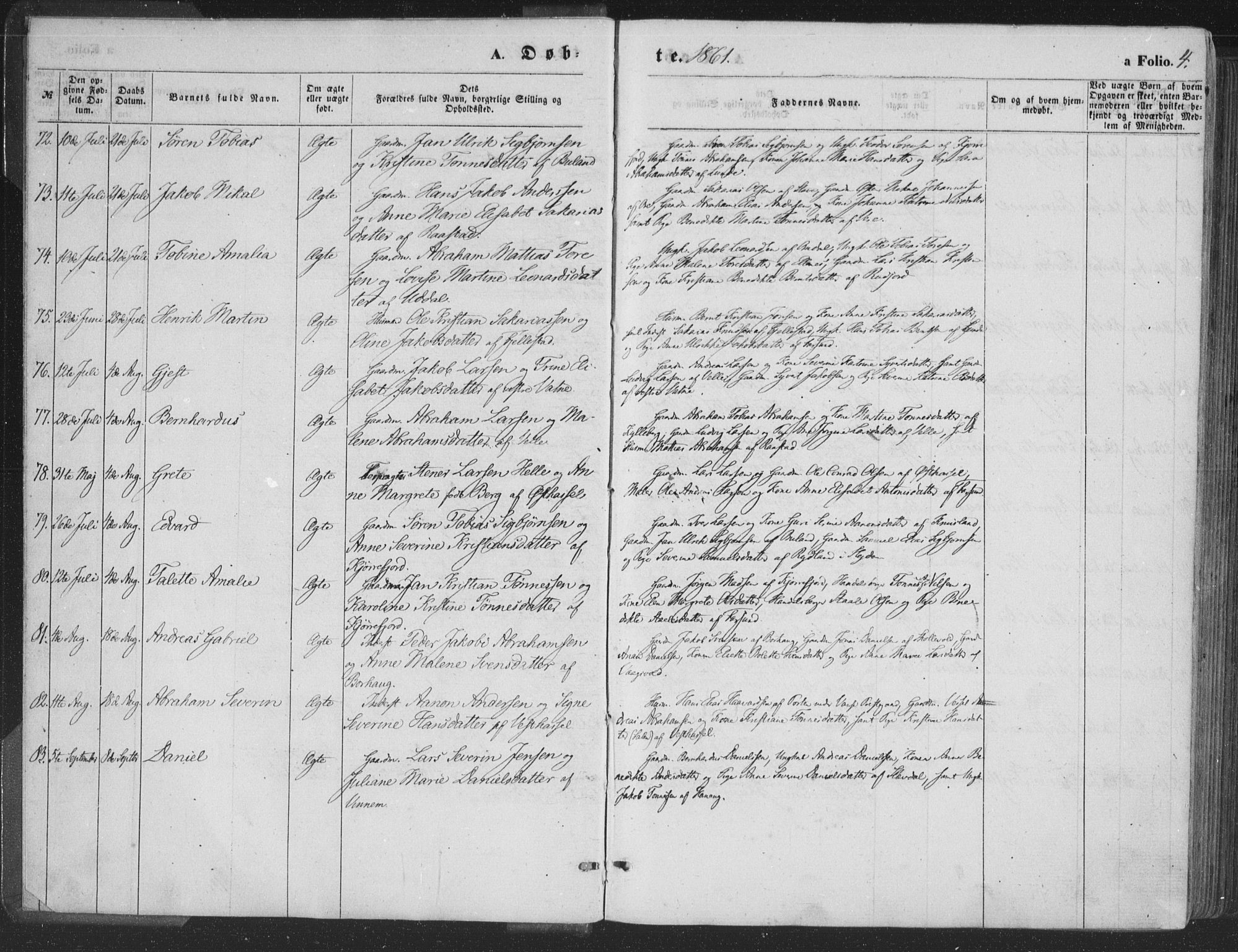 Lista sokneprestkontor, AV/SAK-1111-0027/F/Fa/L0011: Parish register (official) no. A 11, 1861-1878, p. 4