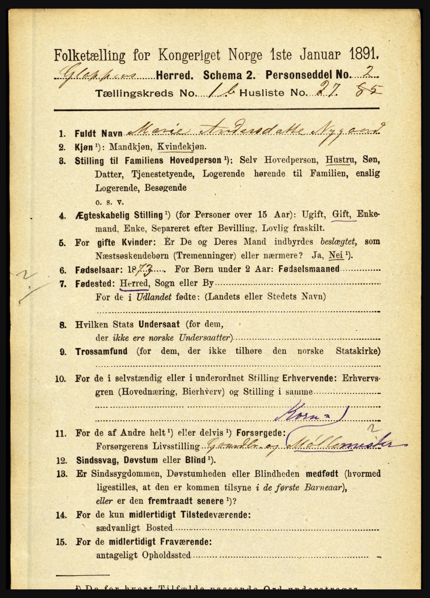 RA, 1891 census for 1445 Gloppen, 1891, p. 549