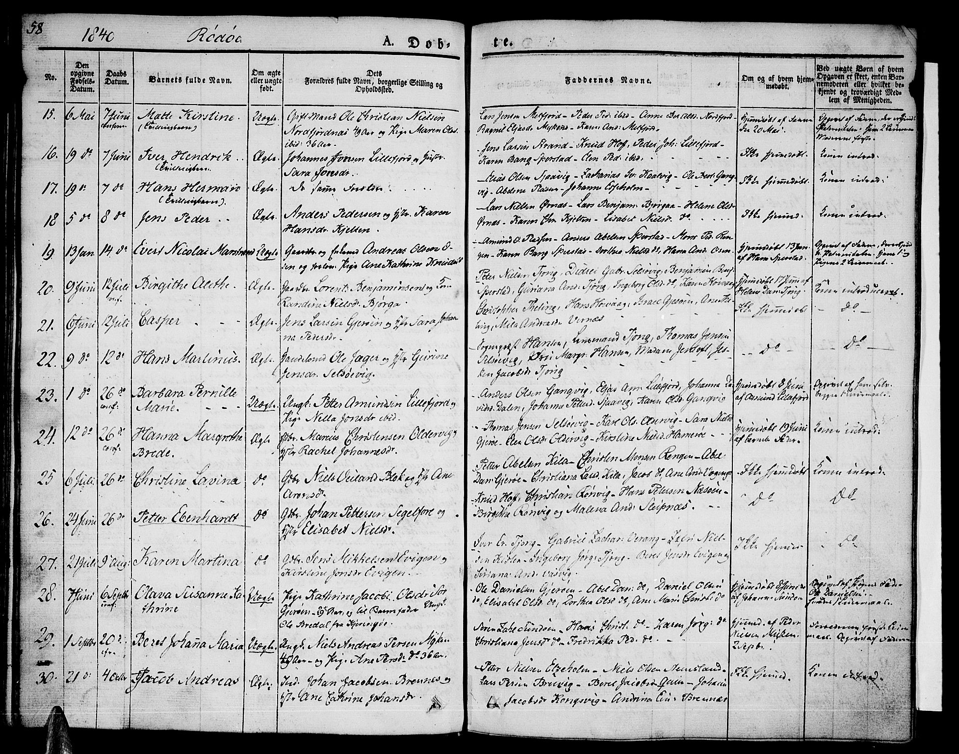 Ministerialprotokoller, klokkerbøker og fødselsregistre - Nordland, AV/SAT-A-1459/841/L0598: Parish register (official) no. 841A06 /1, 1825-1844, p. 58