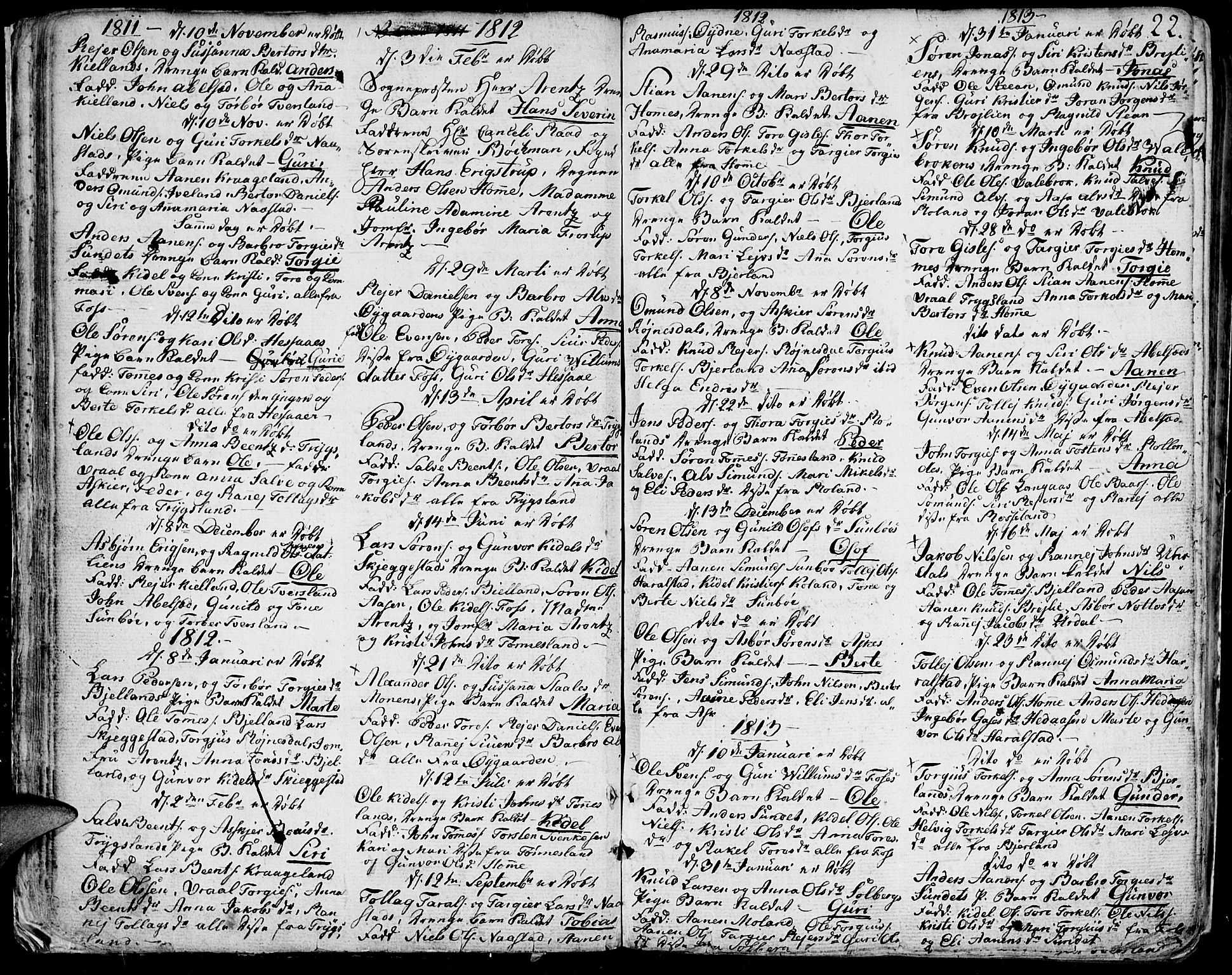 Bjelland sokneprestkontor, SAK/1111-0005/F/Fa/Faa/L0001: Parish register (official) no. A 1 /1, 1793-1815, p. 22