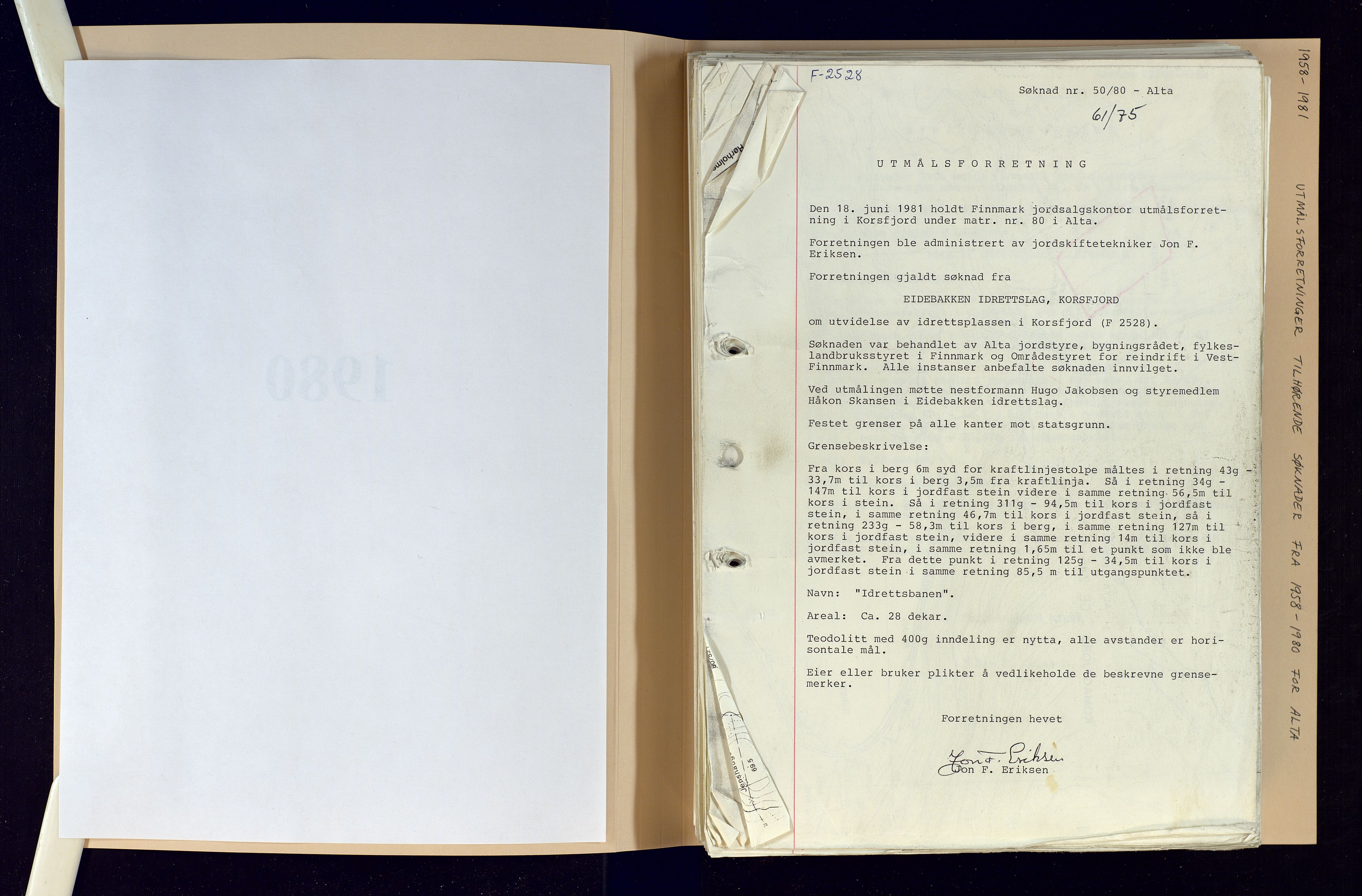 Finnmark jordsalgskommisjon/jordsalgskontor og Statskog SF Finnmark jordsalgskontor, AV/SATØ-S-1443/O/Oa/L0003: Utmålsforretninger i Alta, 1919-1981, p. 373