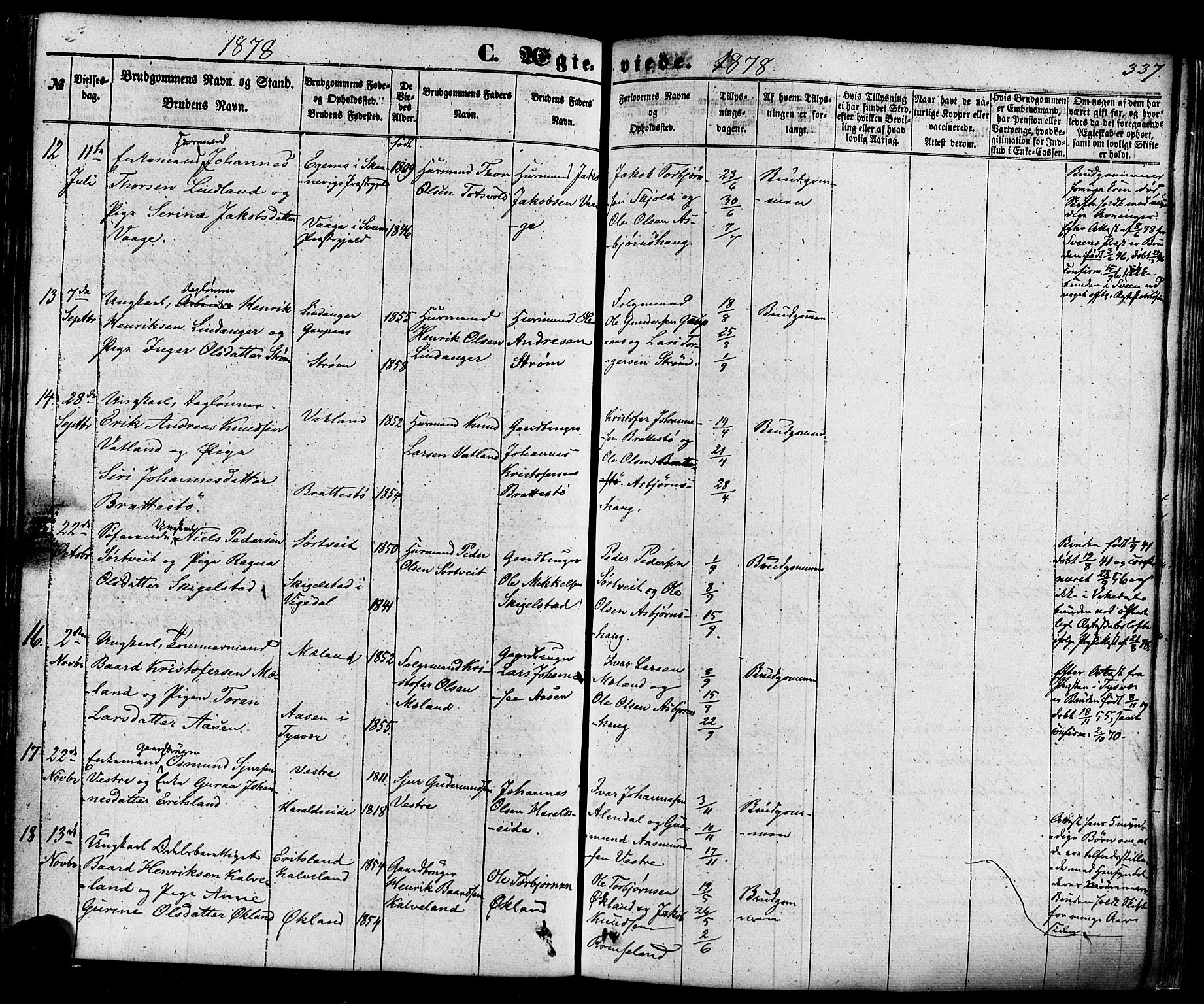 Skjold sokneprestkontor, AV/SAST-A-101847/H/Ha/Haa/L0008: Parish register (official) no. A 8, 1856-1882, p. 337