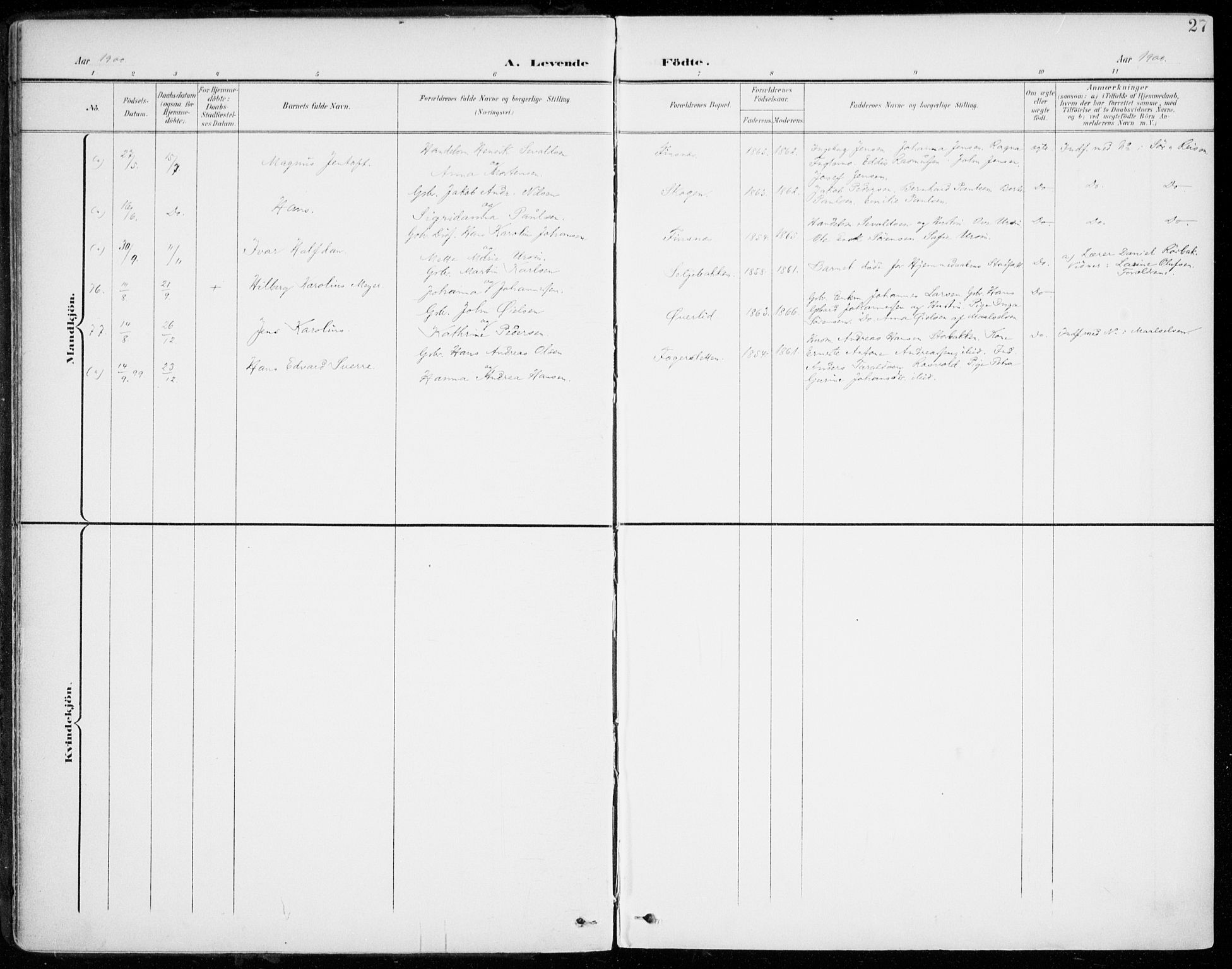 Lenvik sokneprestembete, SATØ/S-1310/H/Ha/Haa/L0014kirke: Parish register (official) no. 14, 1899-1909, p. 27