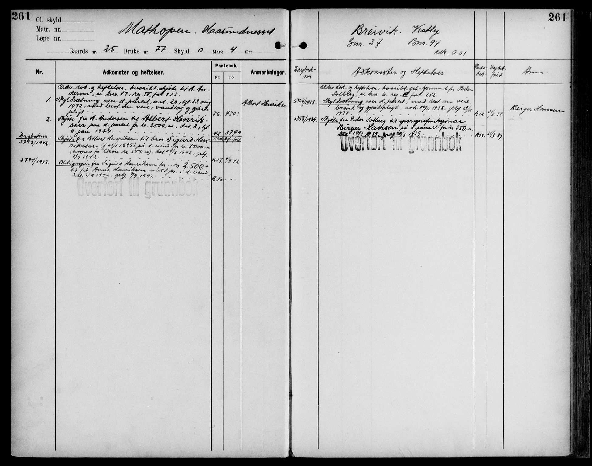 Midhordland sorenskriveri, AV/SAB-A-3001/1/G/Ga/Gab/L0109: Mortgage register no. II.A.b.109, p. 261