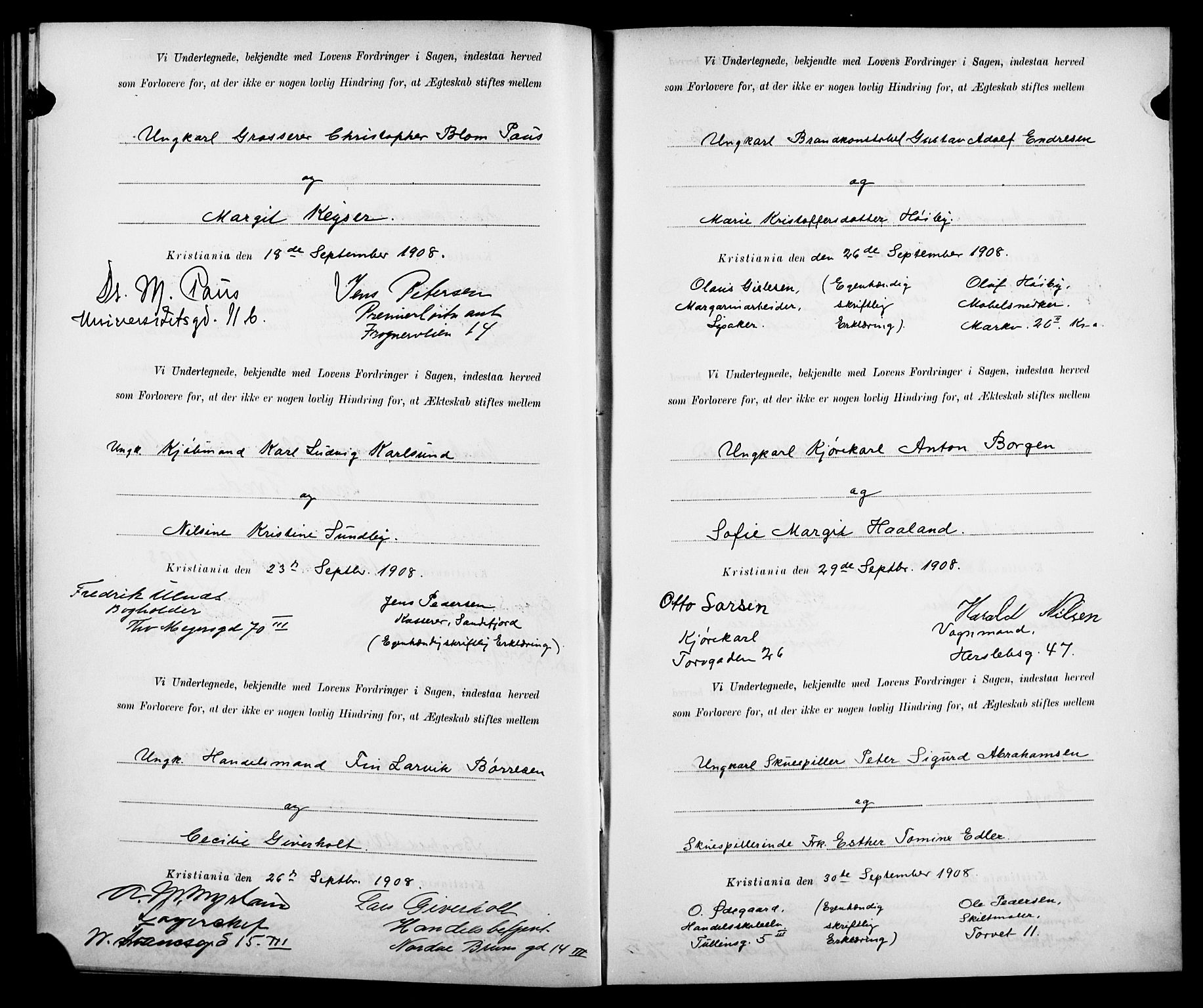 Gamle Aker prestekontor Kirkebøker, AV/SAO-A-10617a/K/L0001: Best man's statements no. 1, 1905-1914