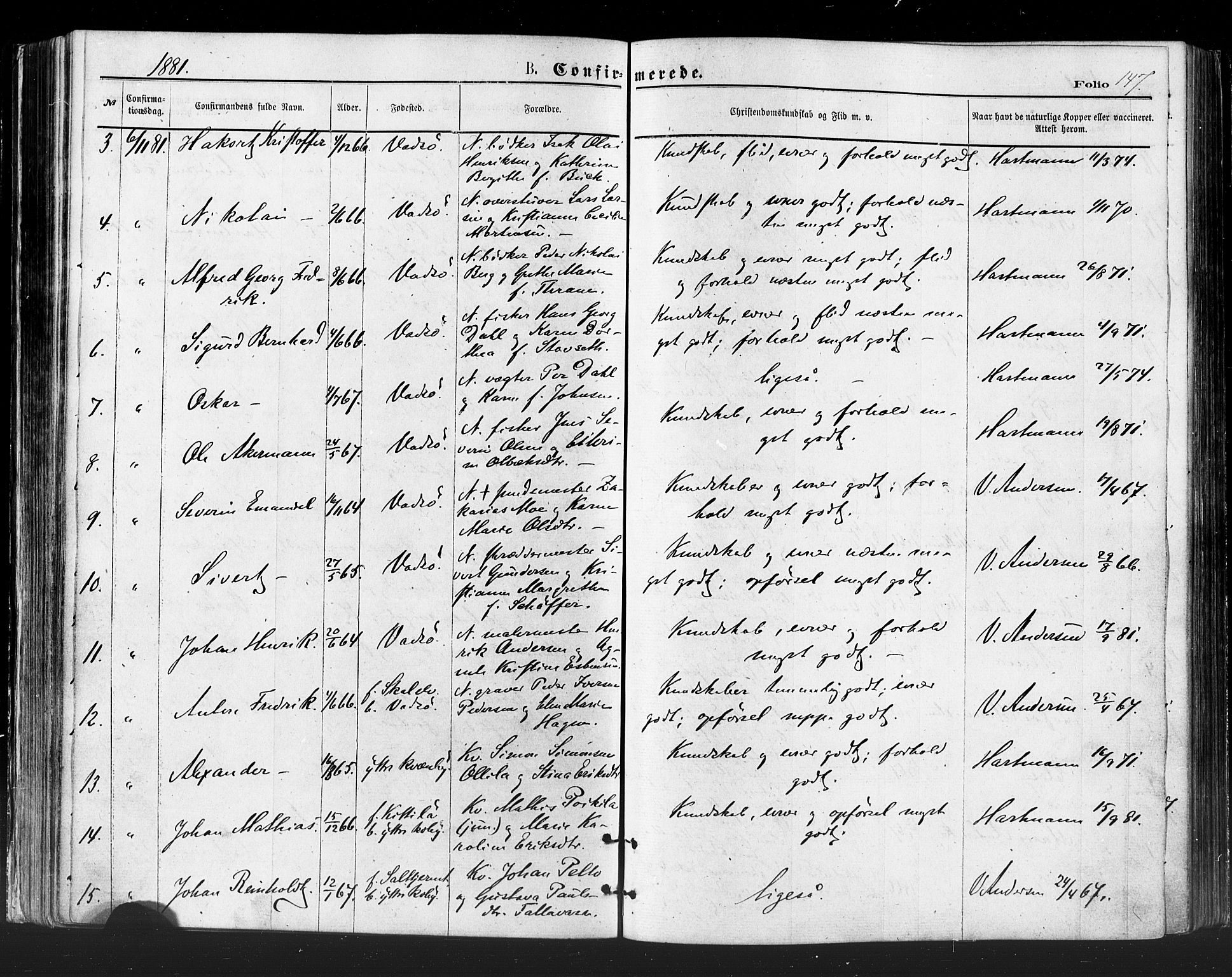 Vadsø sokneprestkontor, SATØ/S-1325/H/Ha/L0005kirke: Parish register (official) no. 5, 1873-1884, p. 147