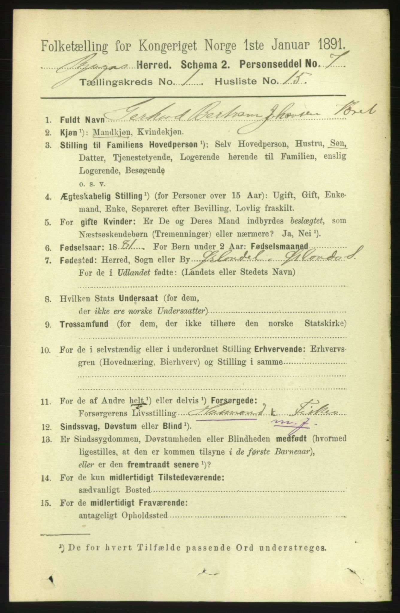 RA, 1891 census for 1627 Bjugn, 1891, p. 174