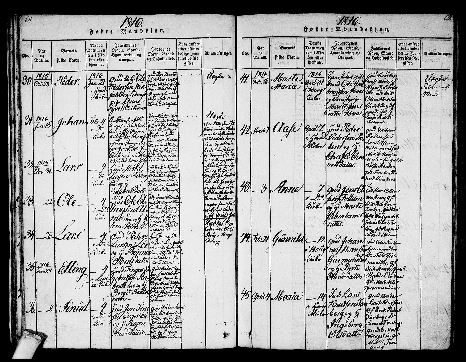 Norderhov kirkebøker, AV/SAKO-A-237/F/Fa/L0008: Parish register (official) no. 8, 1814-1833, p. 64-65