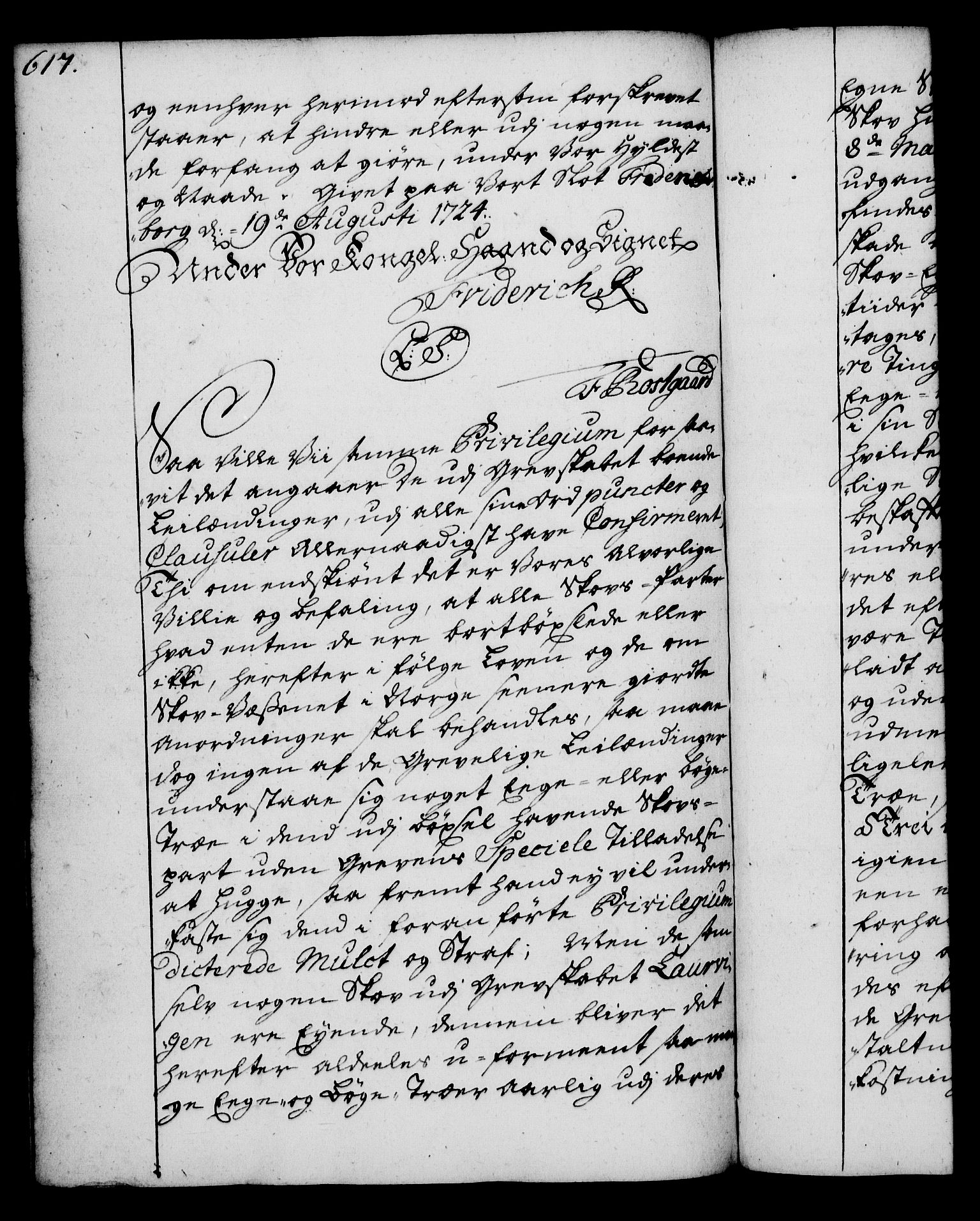 Rentekammeret, Kammerkanselliet, RA/EA-3111/G/Gg/Gga/L0004: Norsk ekspedisjonsprotokoll med register (merket RK 53.4), 1734-1741, p. 617