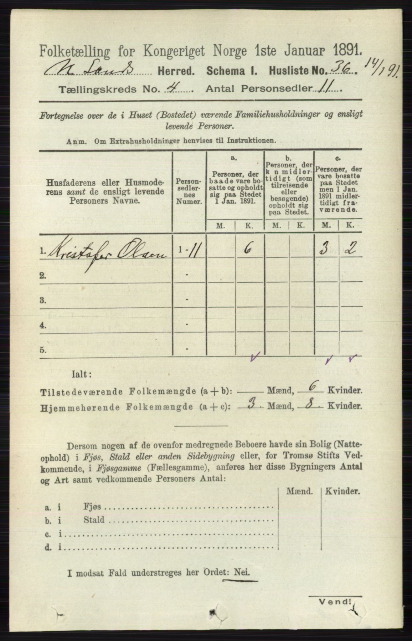 RA, 1891 census for 0538 Nordre Land, 1891, p. 1341