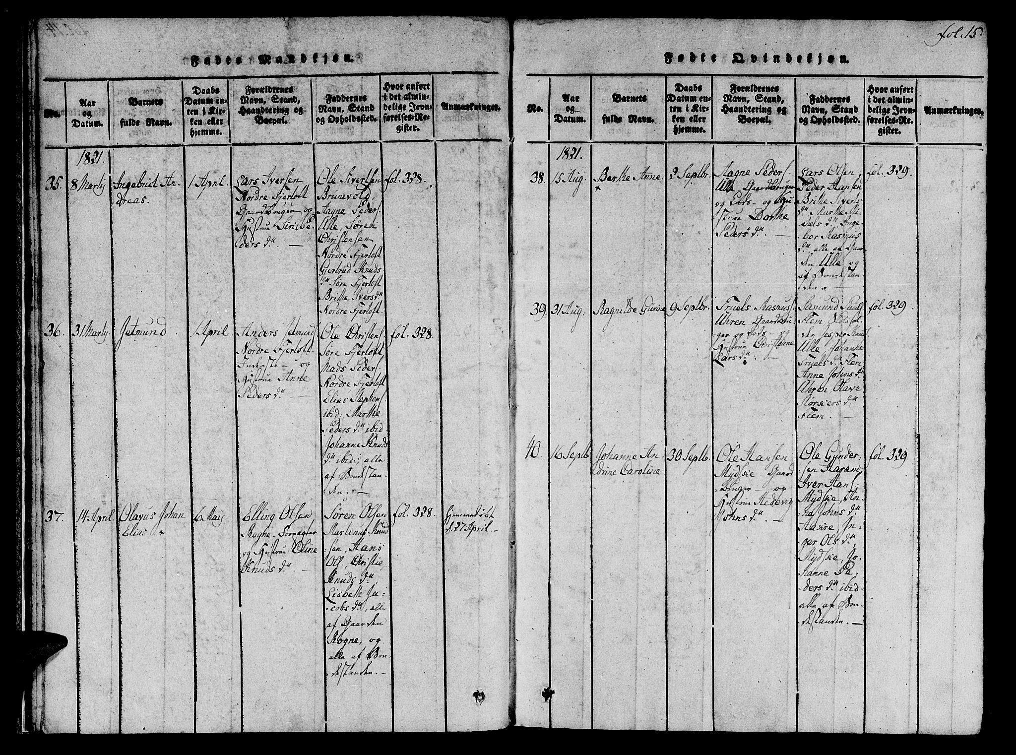 Ministerialprotokoller, klokkerbøker og fødselsregistre - Møre og Romsdal, SAT/A-1454/536/L0495: Parish register (official) no. 536A04, 1818-1847, p. 15
