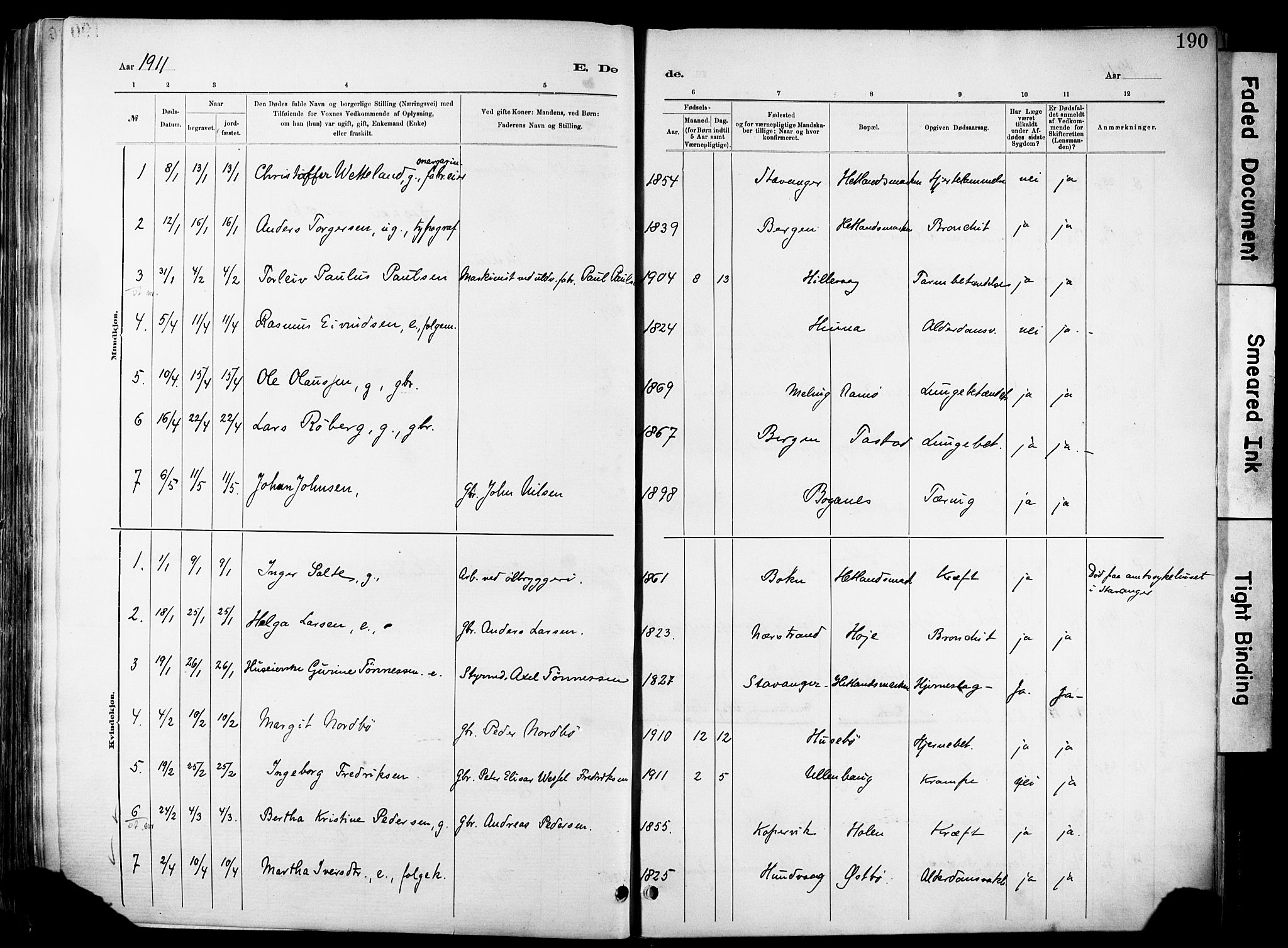 Hetland sokneprestkontor, SAST/A-101826/30/30BA/L0012: Parish register (official) no. A 12, 1882-1912, p. 190