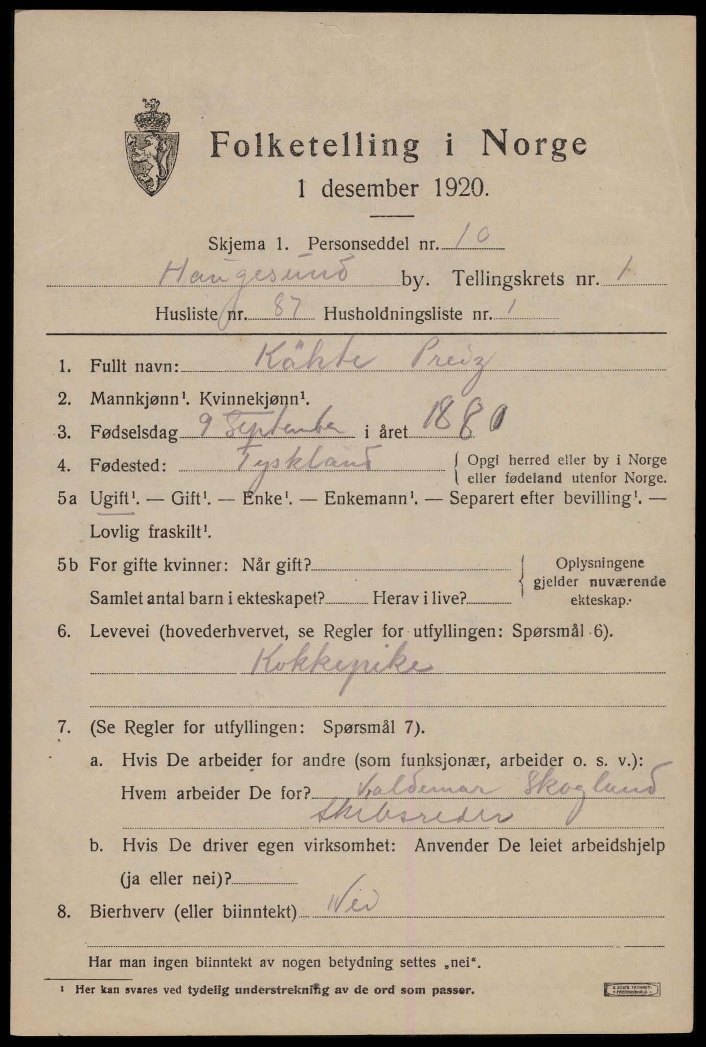 SAST, 1920 census for Haugesund, 1920, p. 12785