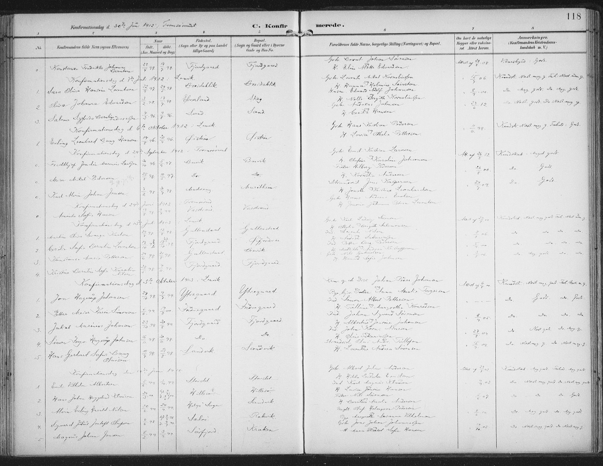 Lenvik sokneprestembete, SATØ/S-1310/H/Ha/Haa/L0015kirke: Parish register (official) no. 15, 1896-1915, p. 118