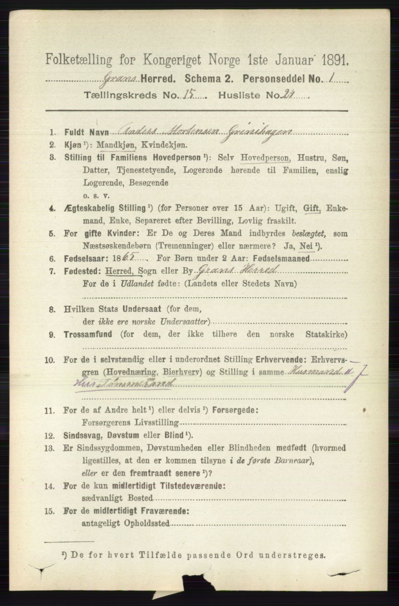 RA, 1891 census for 0534 Gran, 1891, p. 7733