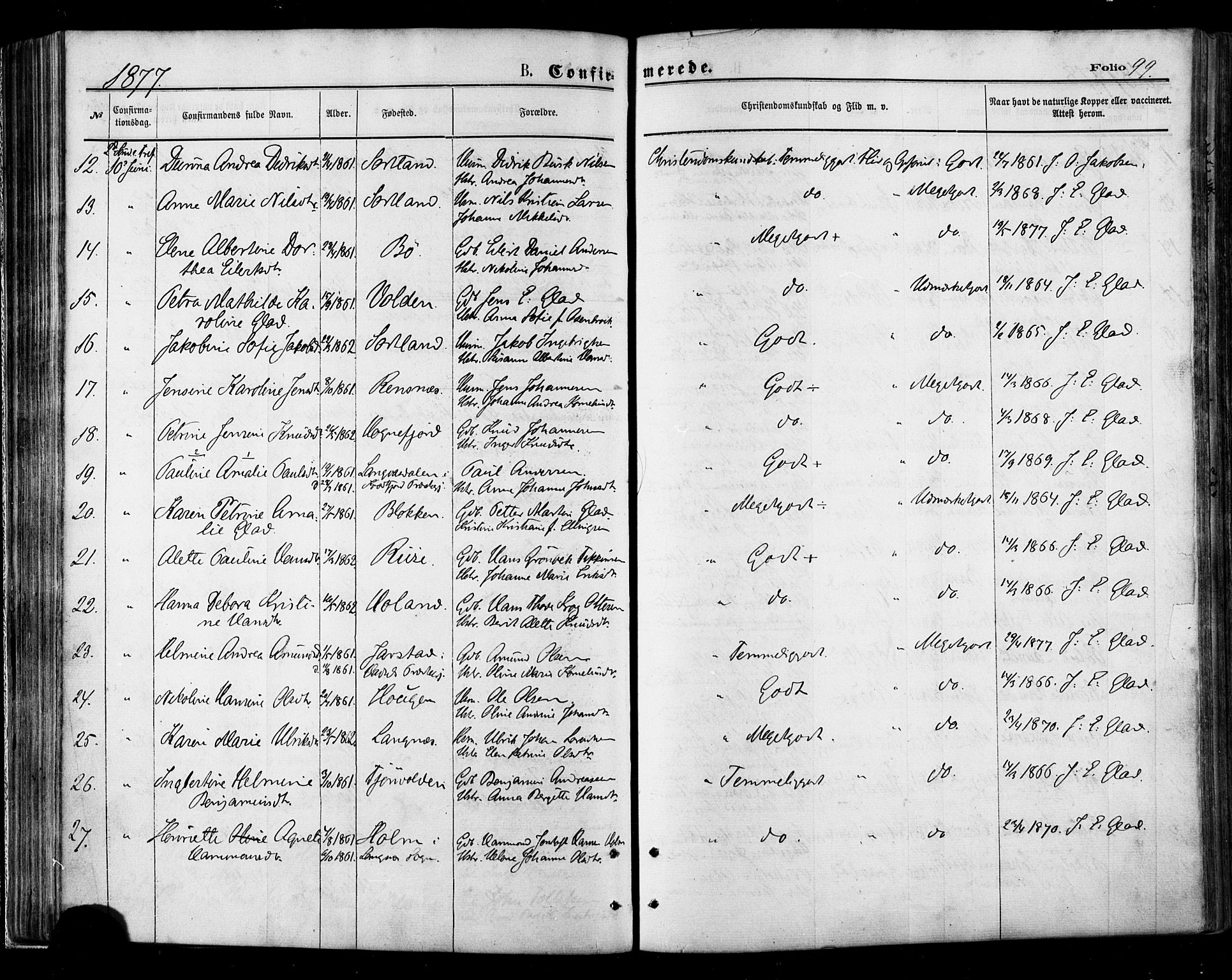 Ministerialprotokoller, klokkerbøker og fødselsregistre - Nordland, AV/SAT-A-1459/895/L1370: Parish register (official) no. 895A05, 1873-1884, p. 99