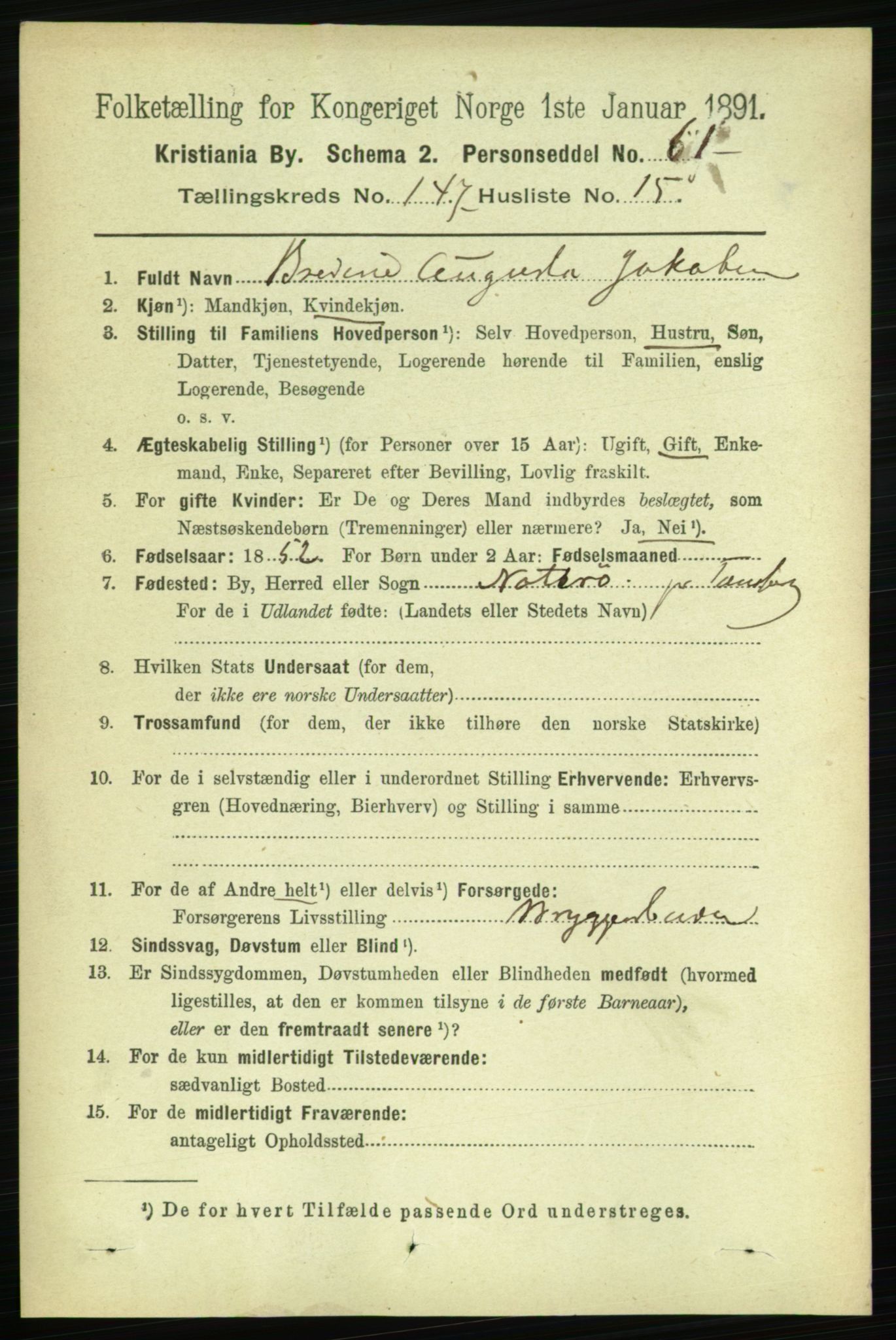 RA, 1891 census for 0301 Kristiania, 1891, p. 82089