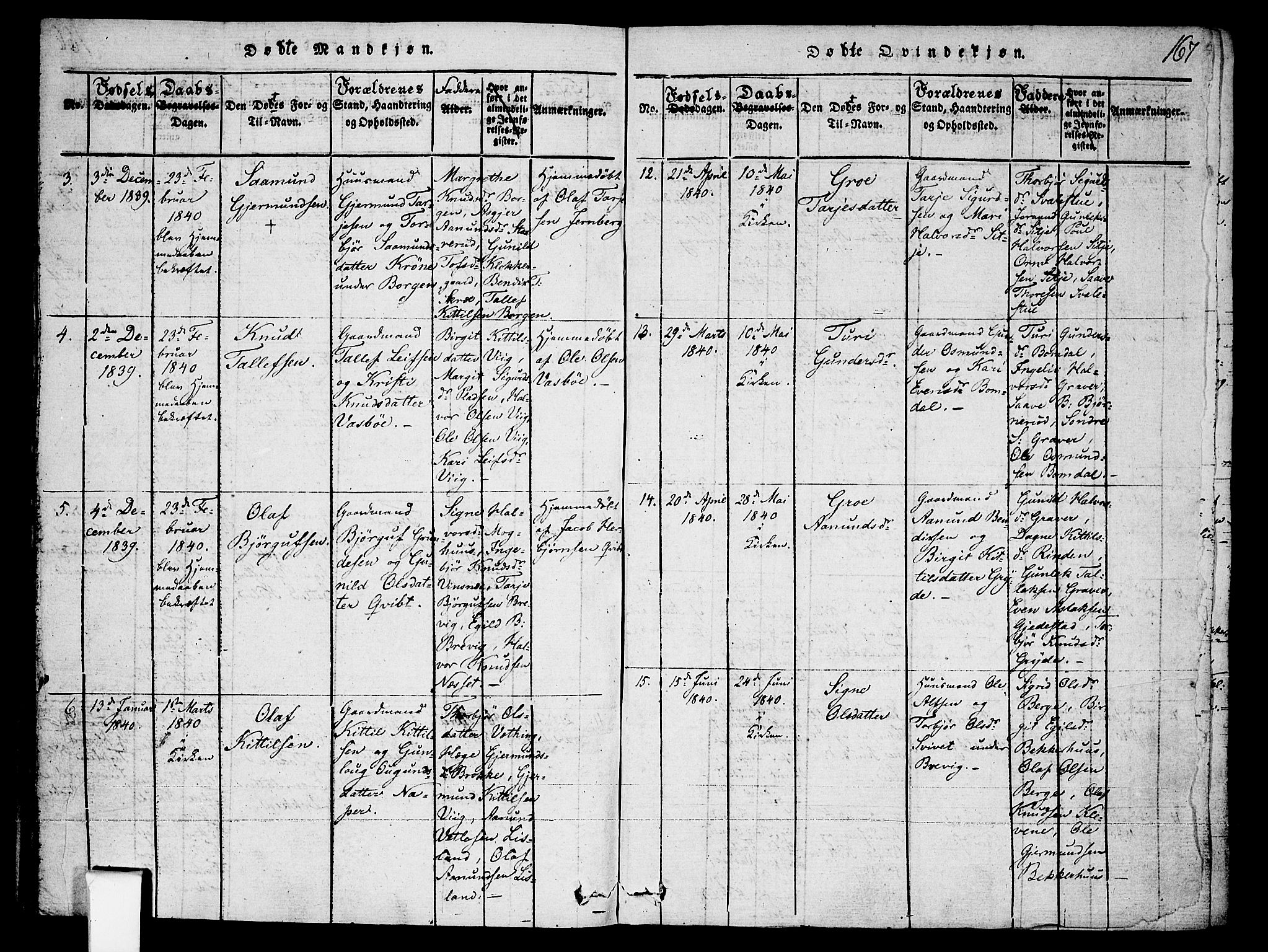 Fyresdal kirkebøker, AV/SAKO-A-263/F/Fa/L0003: Parish register (official) no. I 3, 1815-1840, p. 167