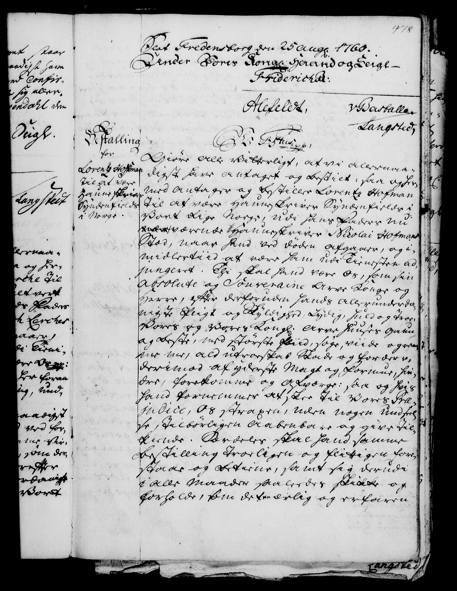 Rentekammeret, Kammerkanselliet, RA/EA-3111/G/Gg/Gge/L0003: Norsk bestallingsprotokoll med register (merket RK 53.27), 1745-1761, p. 478