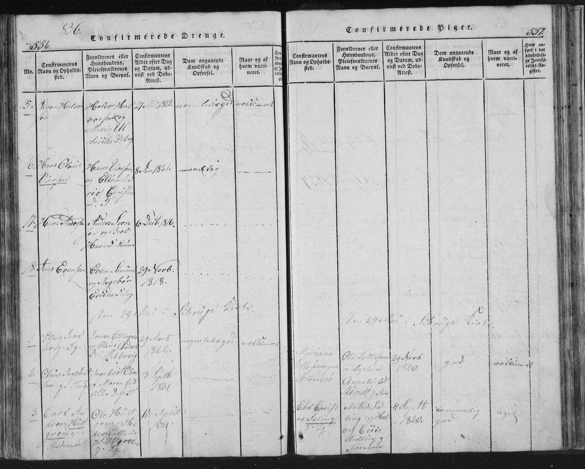 Strømsø kirkebøker, AV/SAKO-A-246/F/Fb/L0004: Parish register (official) no. II 4, 1814-1843, p. 556-557