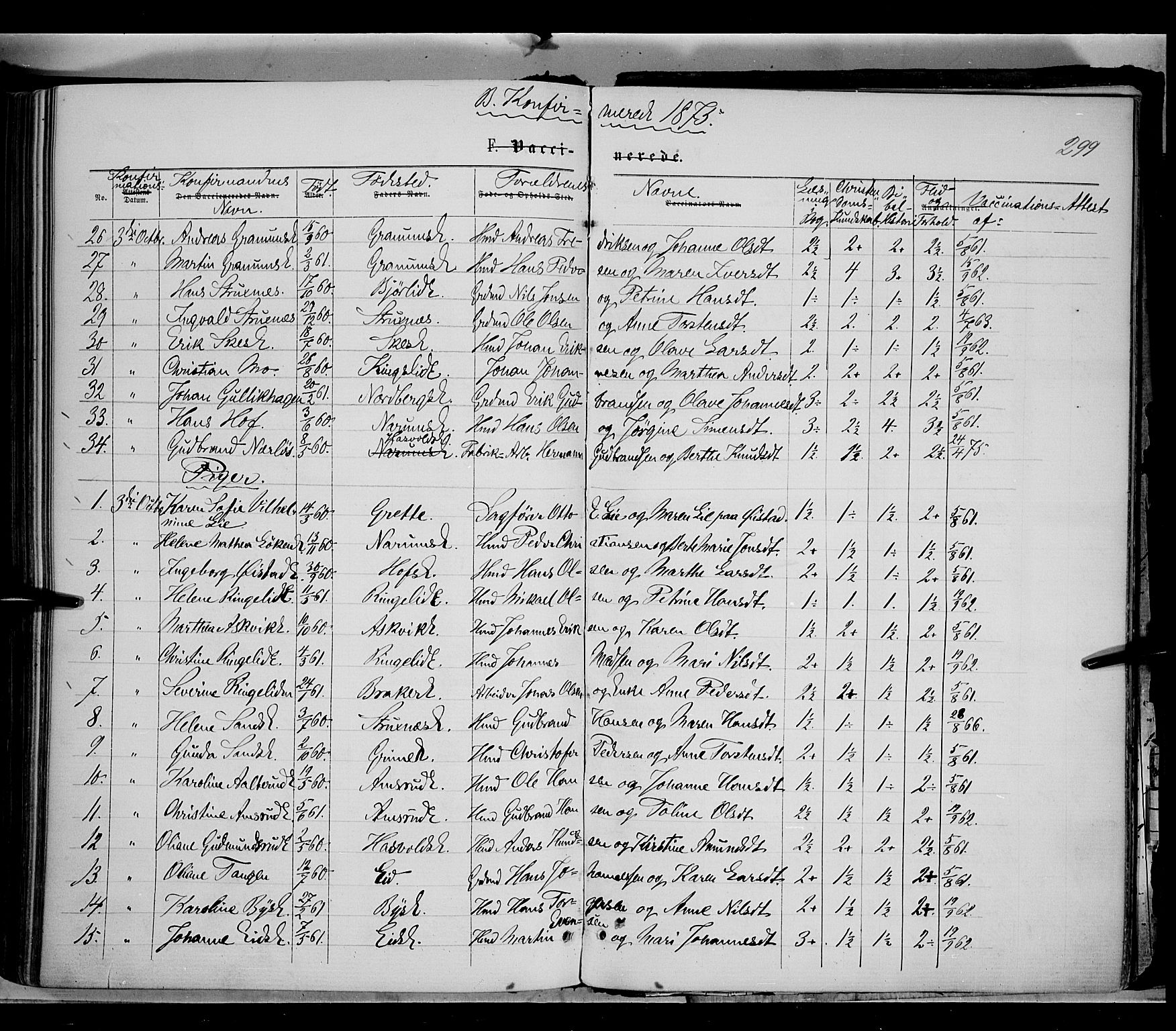 Søndre Land prestekontor, AV/SAH-PREST-122/K/L0001: Parish register (official) no. 1, 1860-1877, p. 299