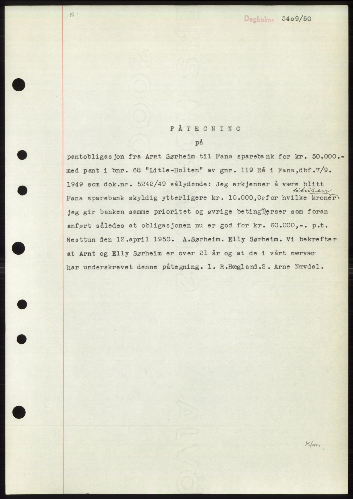 Midhordland sorenskriveri, AV/SAB-A-3001/1/G/Gb/Gbn/L0002: Mortgage book no. B20-41, 1946-1950, Diary no: : 3409/1950