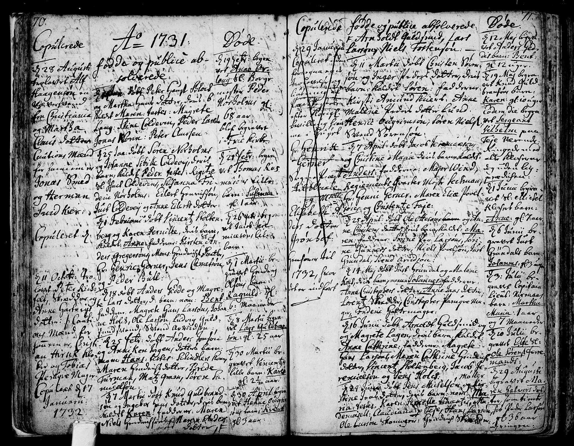 Tønsberg kirkebøker, AV/SAKO-A-330/F/Fb/L0001: Parish register (official) no. II 1, 1690-1796, p. 70-71