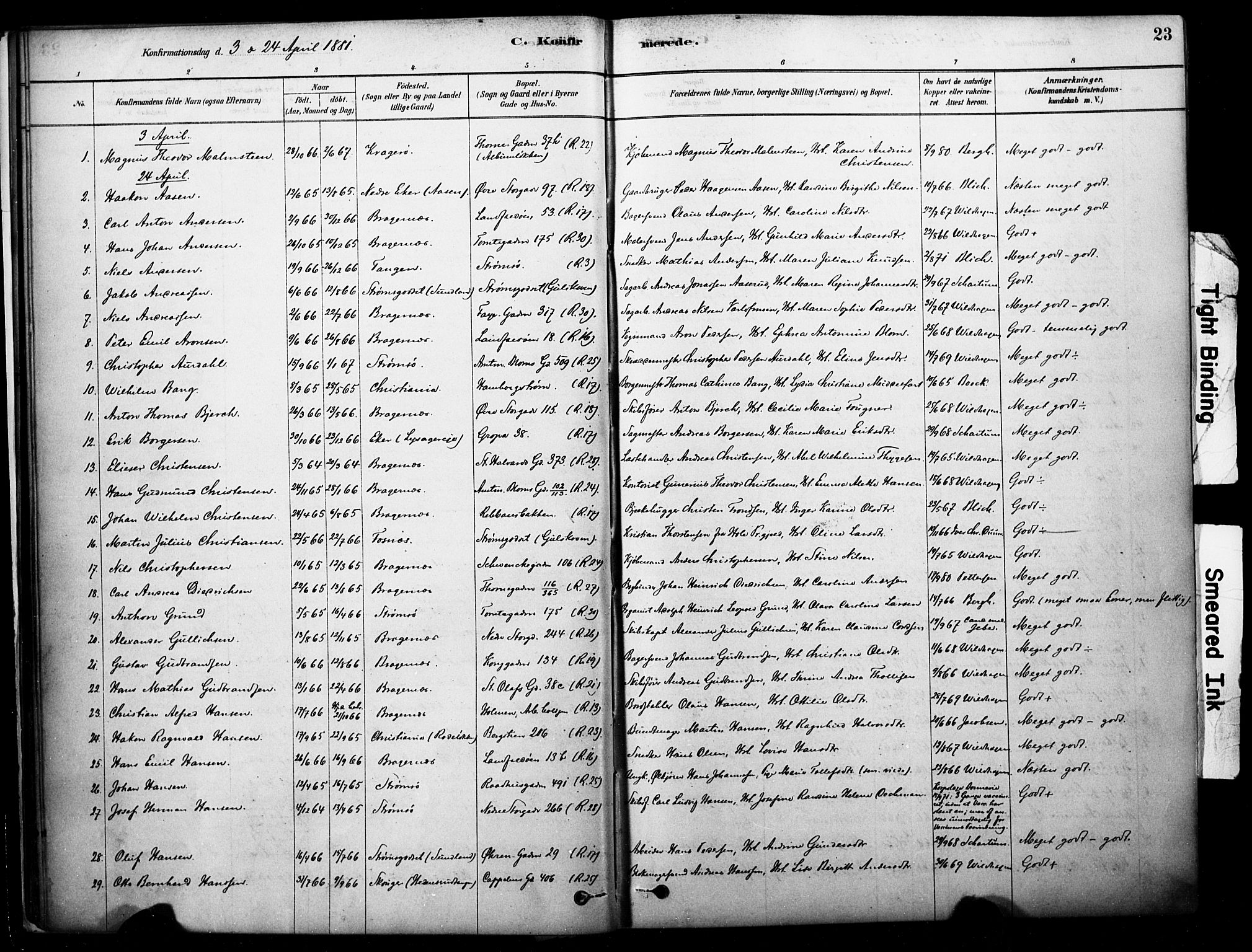 Bragernes kirkebøker, SAKO/A-6/F/Fc/L0005: Parish register (official) no. III 5, 1878-1890, p. 23