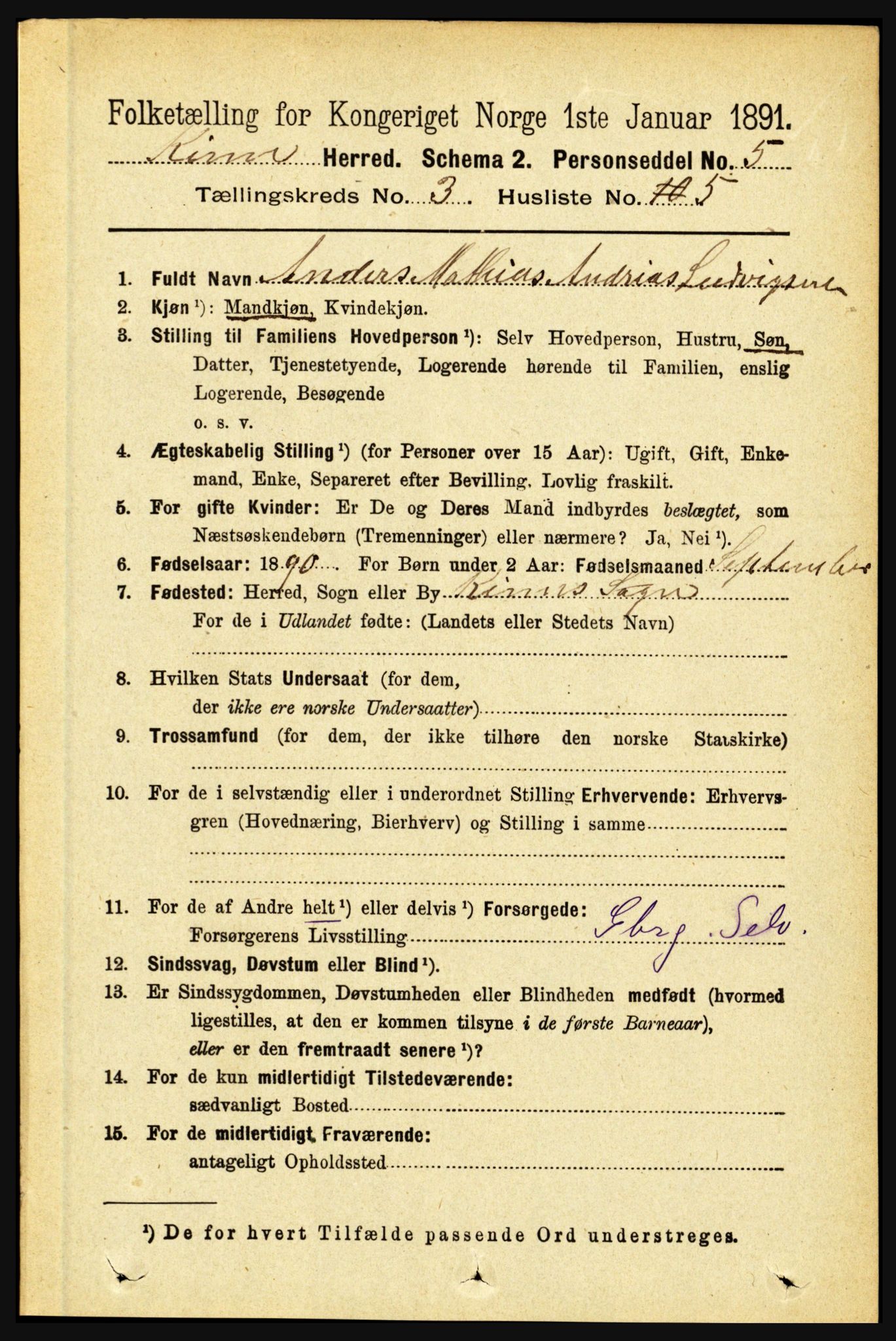 RA, 1891 census for 1437 Kinn, 1891, p. 974