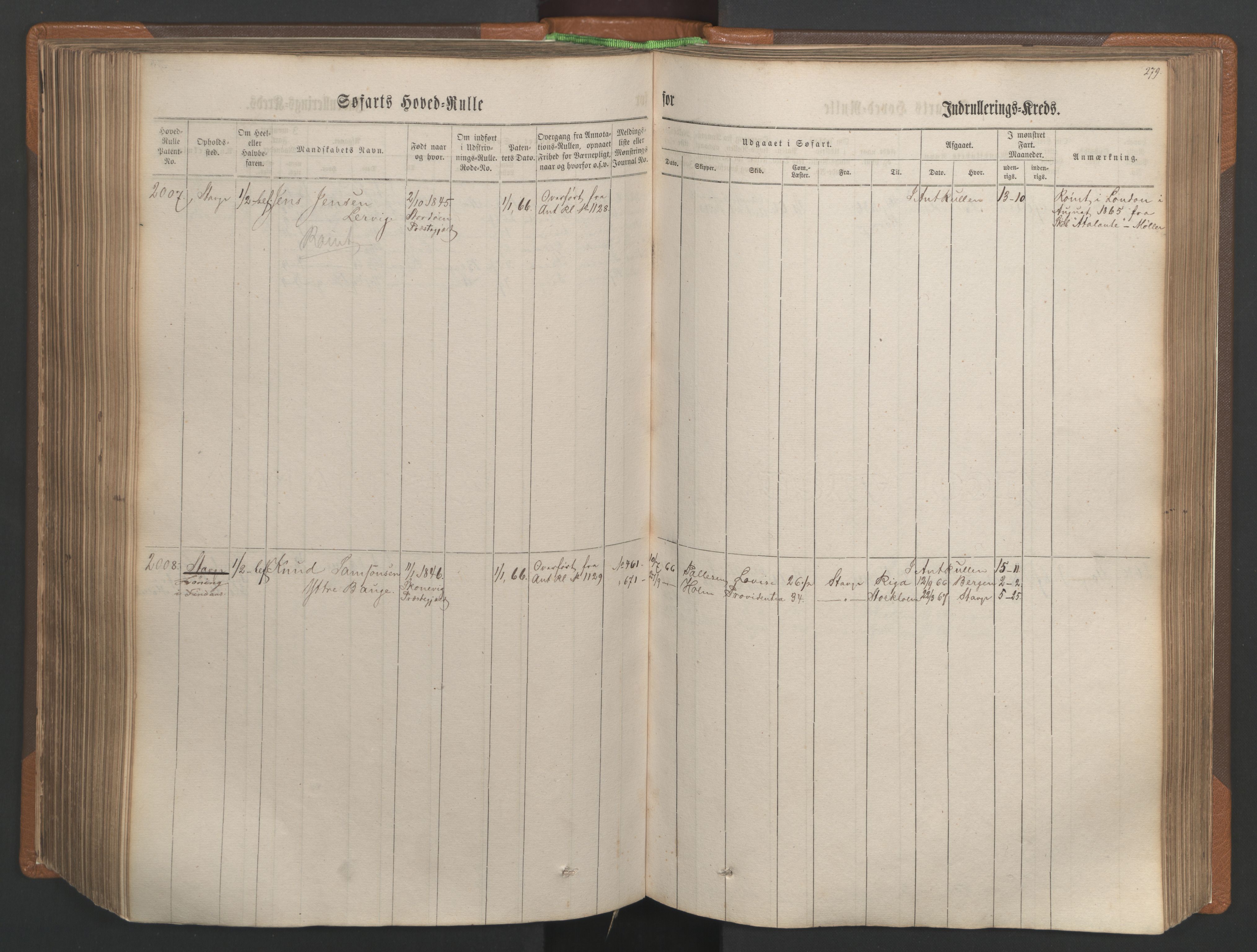 Stavanger sjømannskontor, AV/SAST-A-102006/F/Fb/Fbb/L0003: Sjøfartshovedrulle, patentnr. 1451-2270, 1863, p. 295