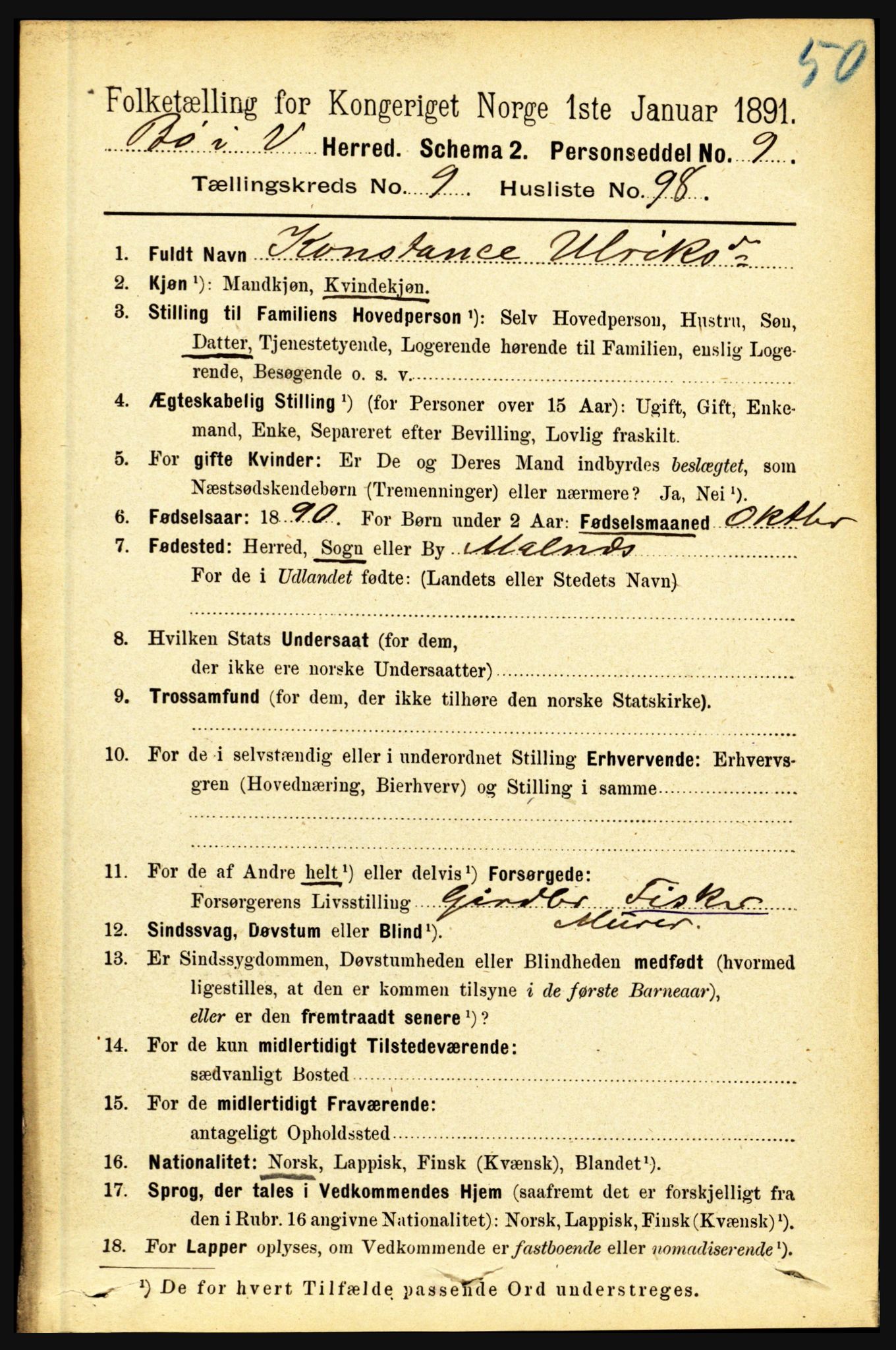 RA, 1891 census for 1867 Bø, 1891, p. 3980