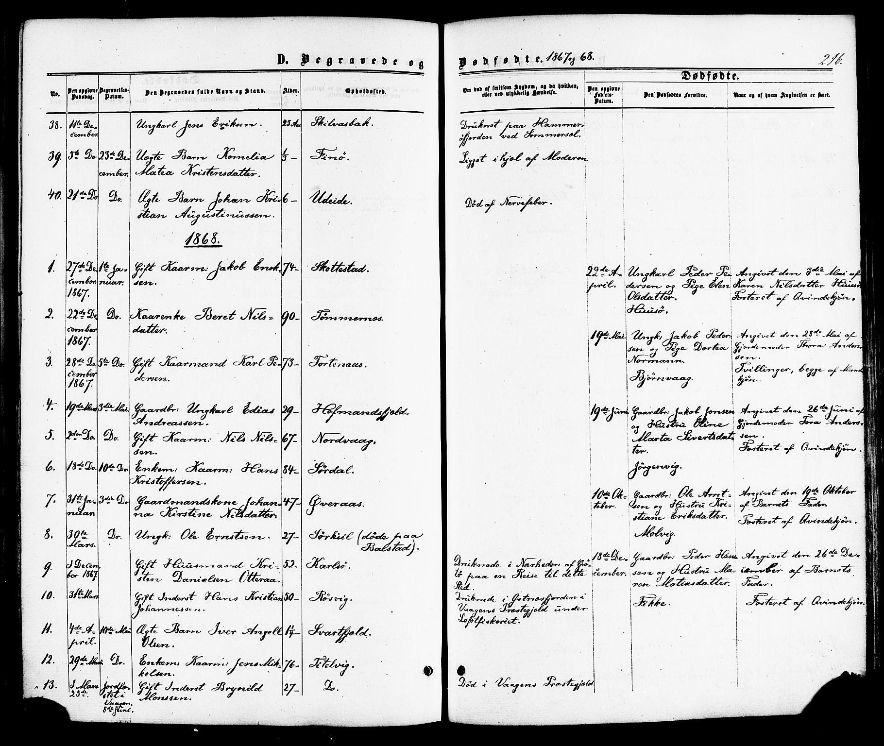 Ministerialprotokoller, klokkerbøker og fødselsregistre - Nordland, AV/SAT-A-1459/859/L0845: Parish register (official) no. 859A05, 1863-1877, p. 216