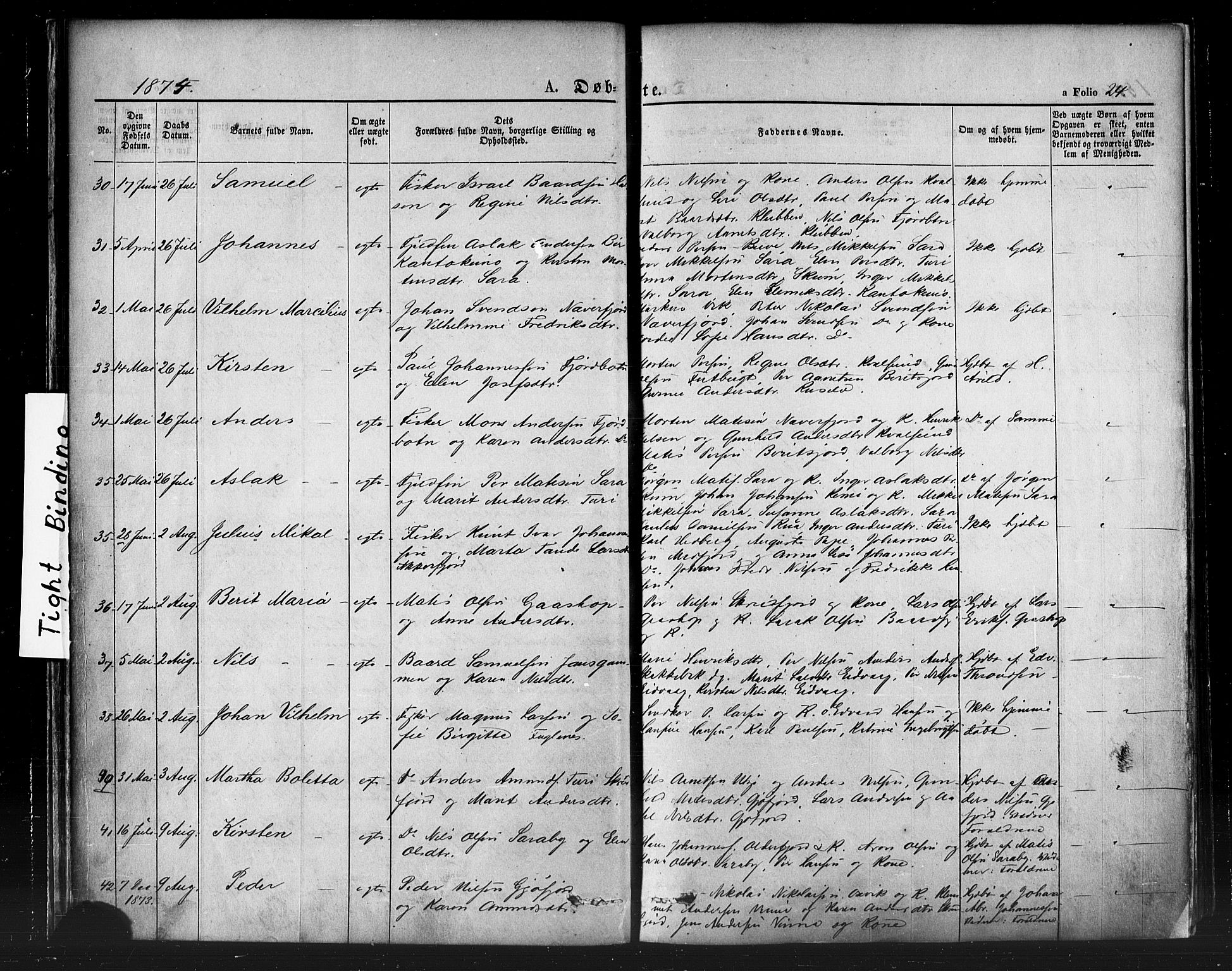 Hammerfest sokneprestkontor, AV/SATØ-S-1347/H/Ha/L0007.kirke: Parish register (official) no. 7, 1869-1884, p. 24