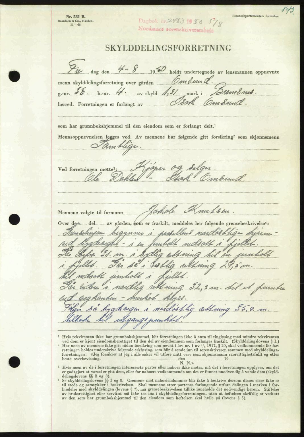 Nordmøre sorenskriveri, AV/SAT-A-4132/1/2/2Ca: Mortgage book no. A115, 1950-1950, Diary no: : 2483/1950