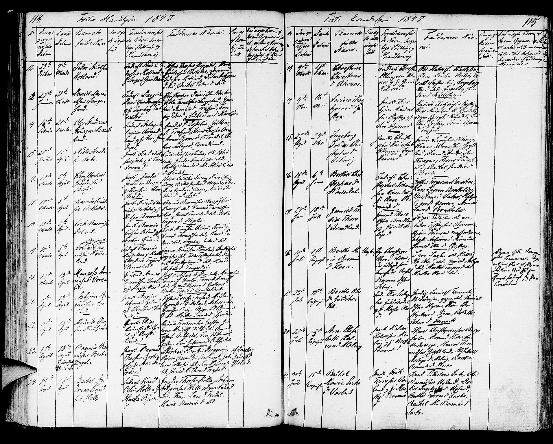 Strand sokneprestkontor, AV/SAST-A-101828/H/Ha/Haa/L0005: Parish register (official) no. A 5, 1833-1854, p. 114-115