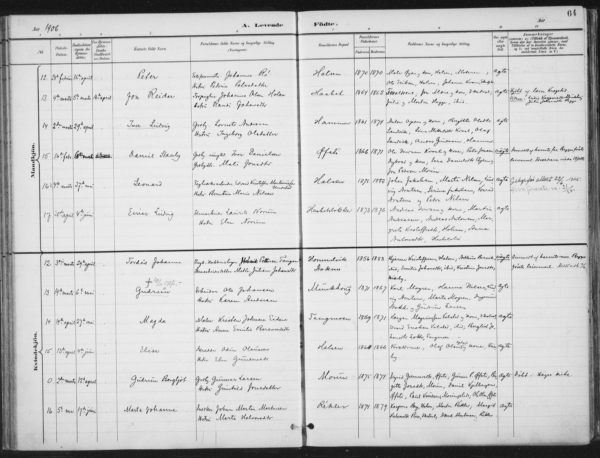 Ministerialprotokoller, klokkerbøker og fødselsregistre - Nord-Trøndelag, AV/SAT-A-1458/709/L0082: Parish register (official) no. 709A22, 1896-1916, p. 64