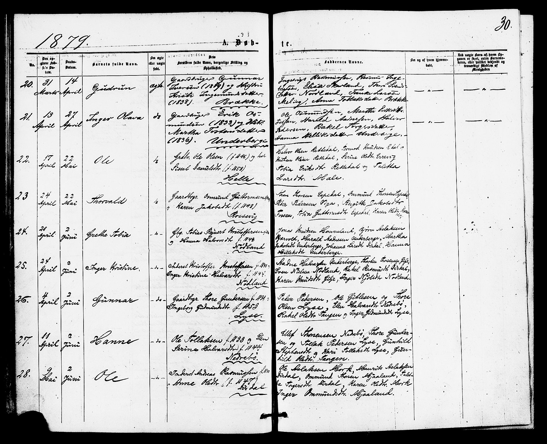 Høgsfjord sokneprestkontor, AV/SAST-A-101624/H/Ha/Haa/L0004: Parish register (official) no. A 4, 1876-1884, p. 30