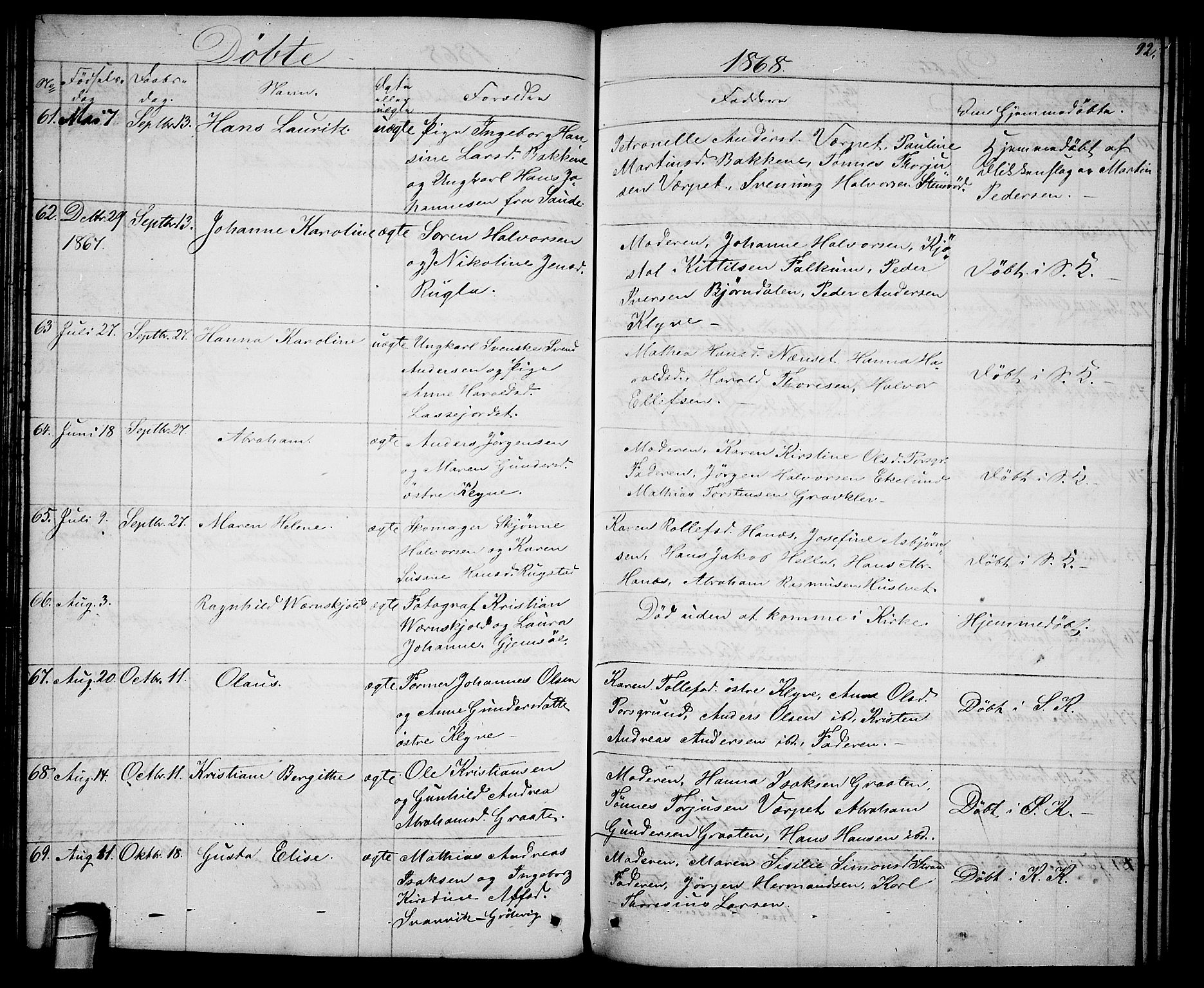 Solum kirkebøker, AV/SAKO-A-306/G/Ga/L0004: Parish register (copy) no. I 4, 1859-1876, p. 92